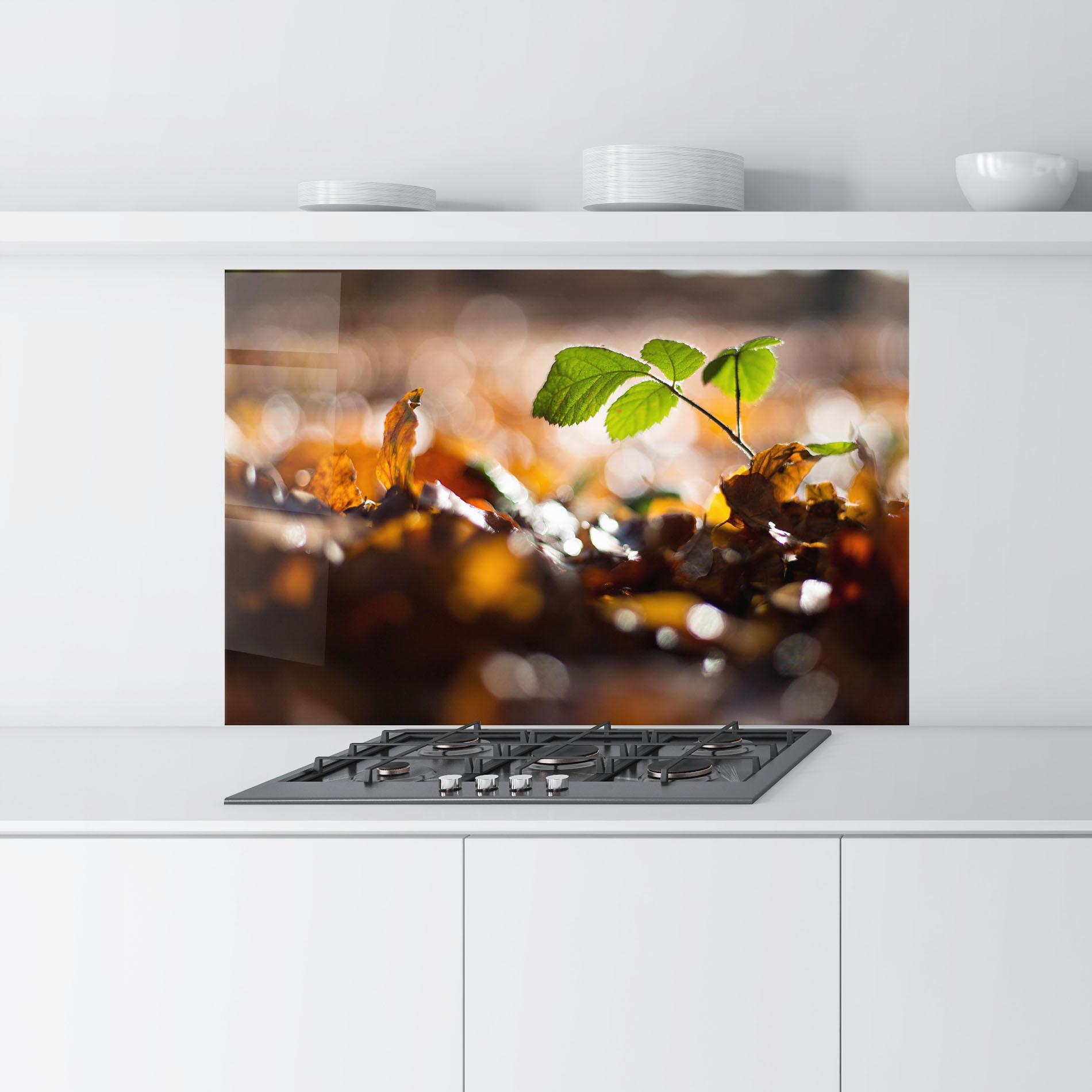 Konyhai üveg hátfal Green Leaf Autumn mockup 9