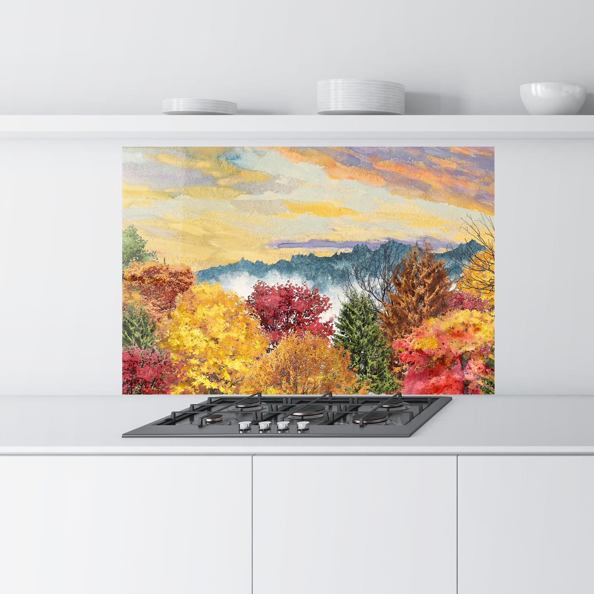 Konyhai üveg hátfal Mix Color Trees mockup 9