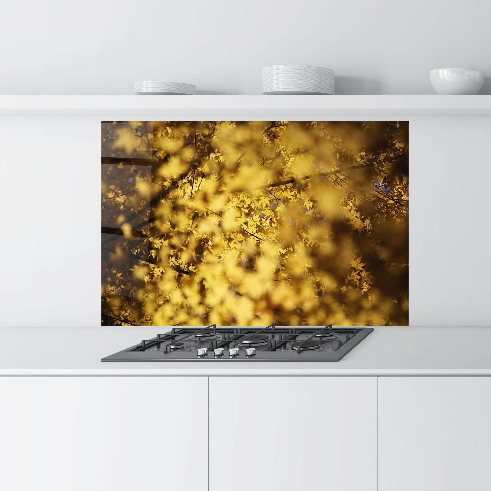 Konyhai üveg hátfal Yellow Leaf Forest mockup 9