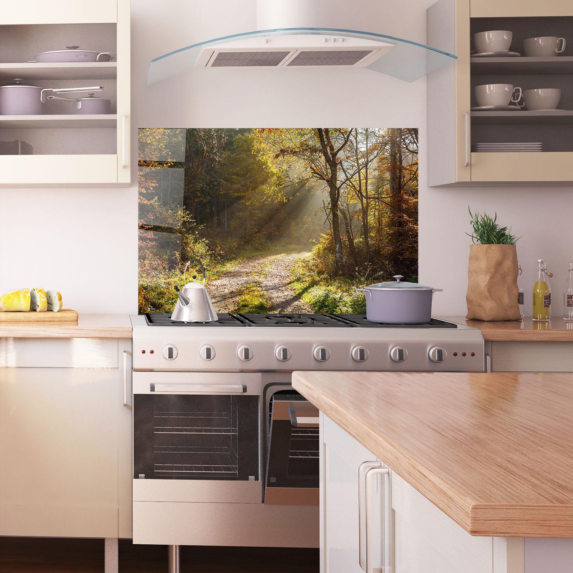 Konyhai üveg hátfal Autumn Trees Sun mockup 1