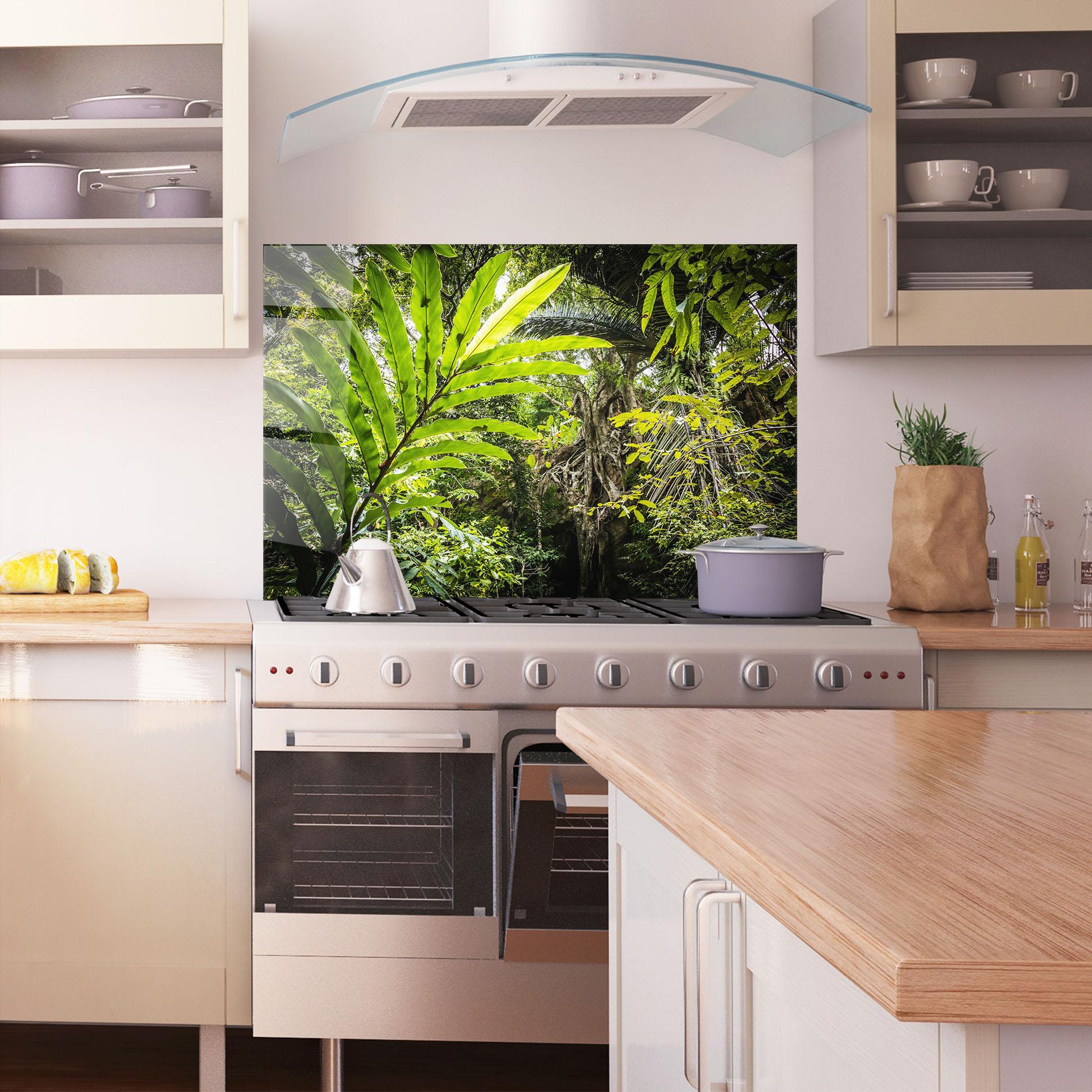 Konyhai üveg hátfal Big Leaf Forest mockup 1