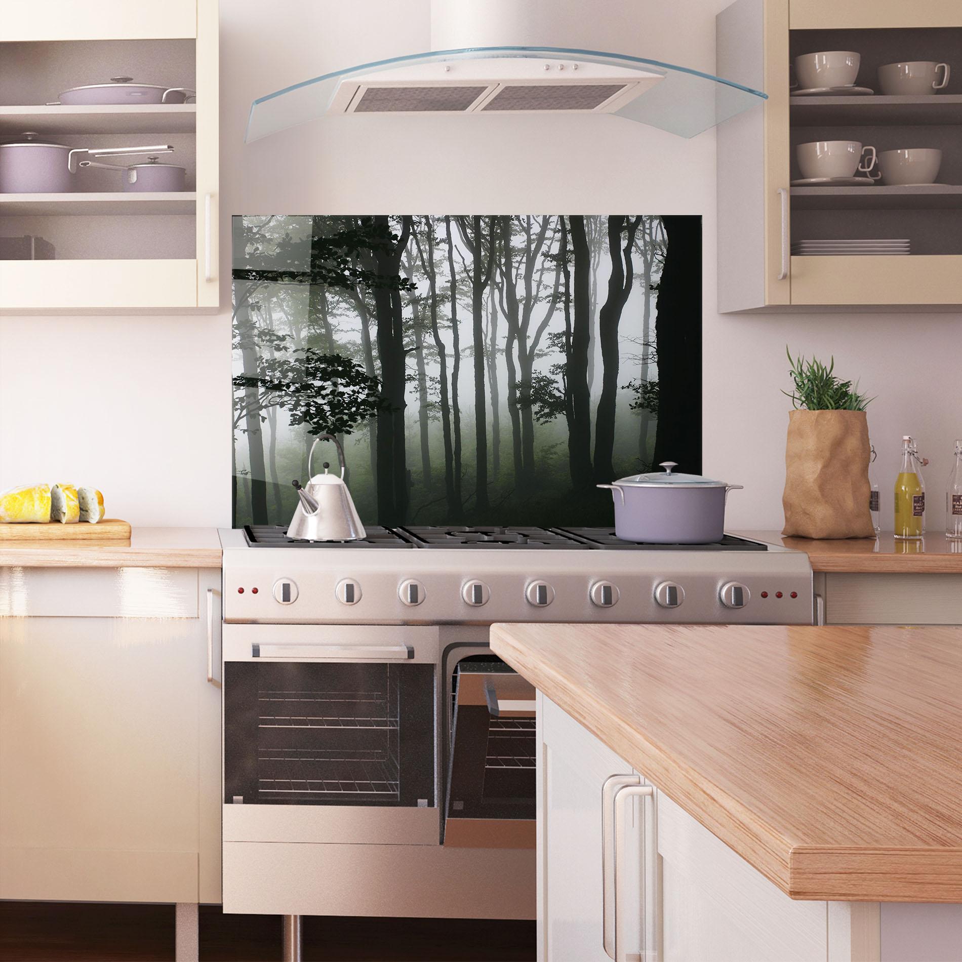 Konyhai üveg hátfal Foggy Black Tree mockup 1