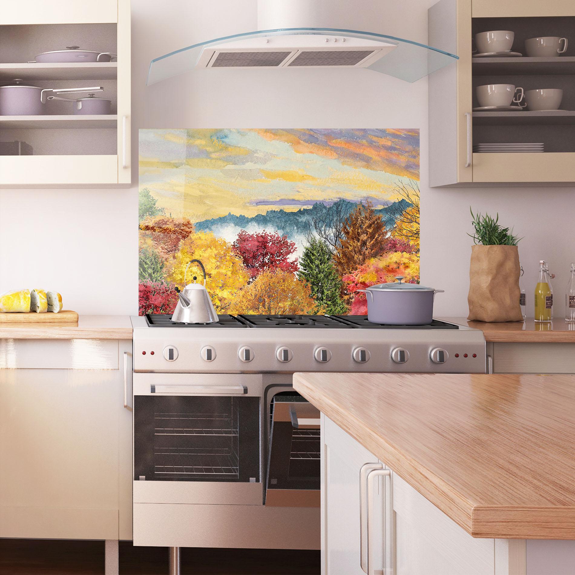 Konyhai üveg hátfal Mix Color Trees mockup 1