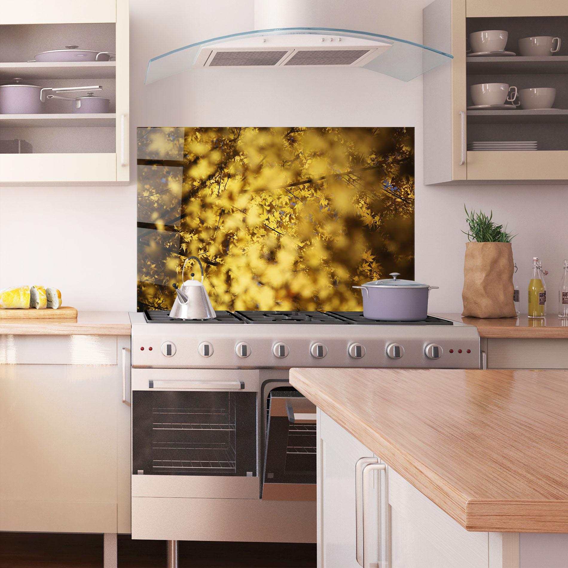 Konyhai üveg hátfal Yellow Leaf Forest mockup 1