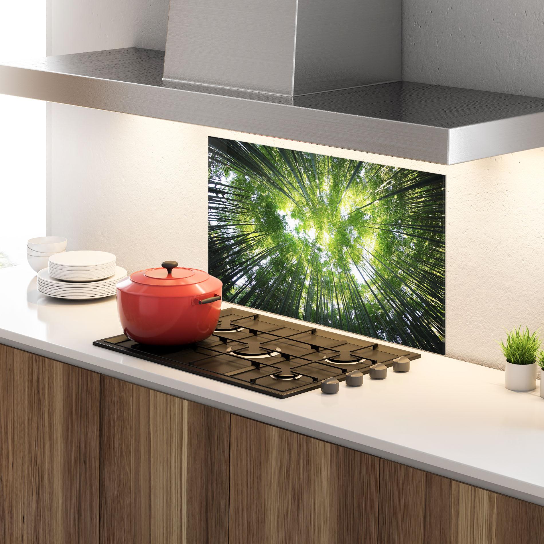 Konyhai üveg hátfal Big Trees Morning mockup 4