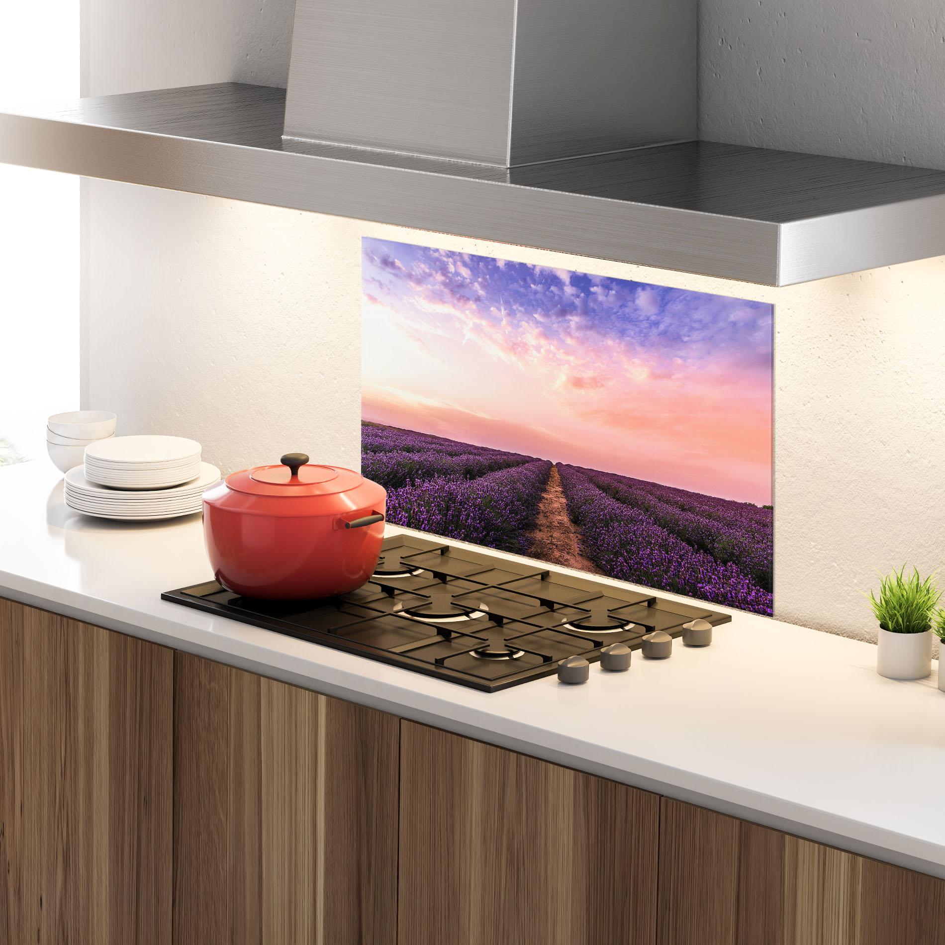 Konyhai üveg hátfal Lavender Field mockup 4