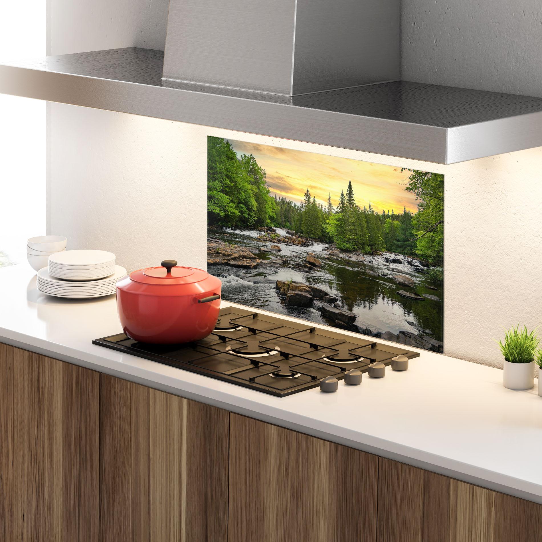 Konyhai üveg hátfal Small River Forest mockup 4