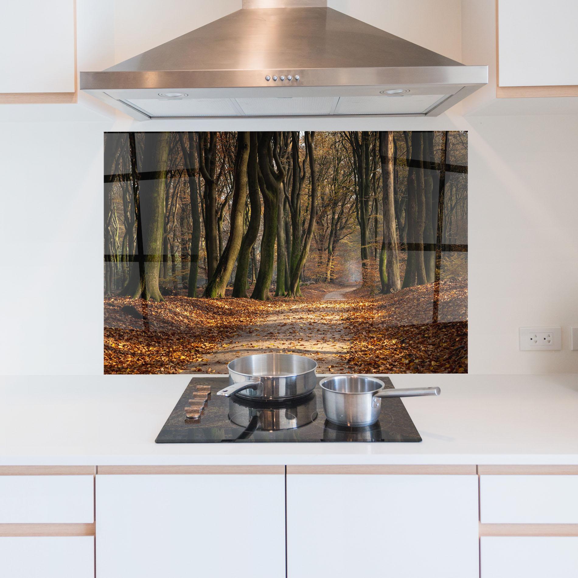 Konyhai üveg hátfal Autumn Path Forest mockup 5