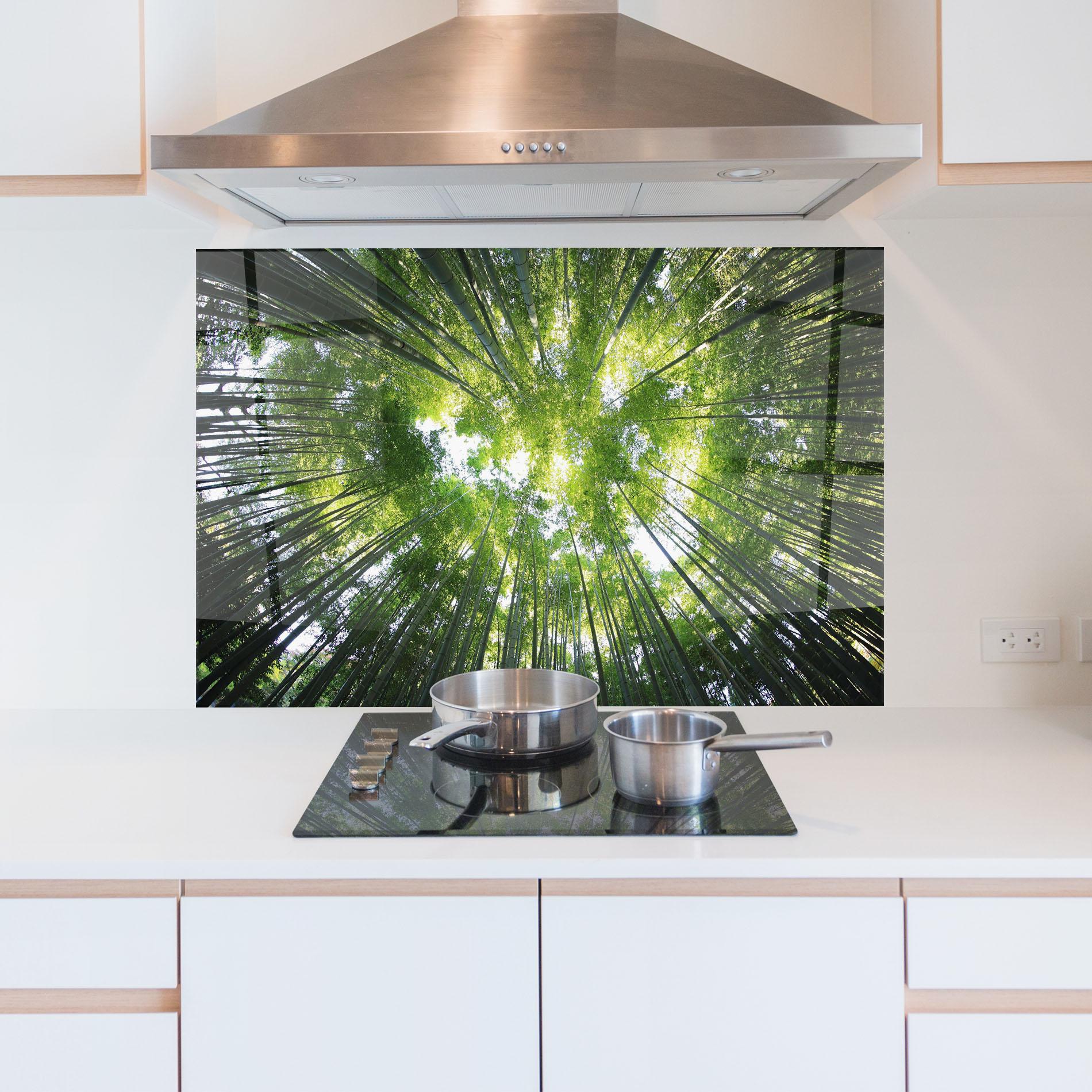 Konyhai üveg hátfal Big Trees Morning mockup 5