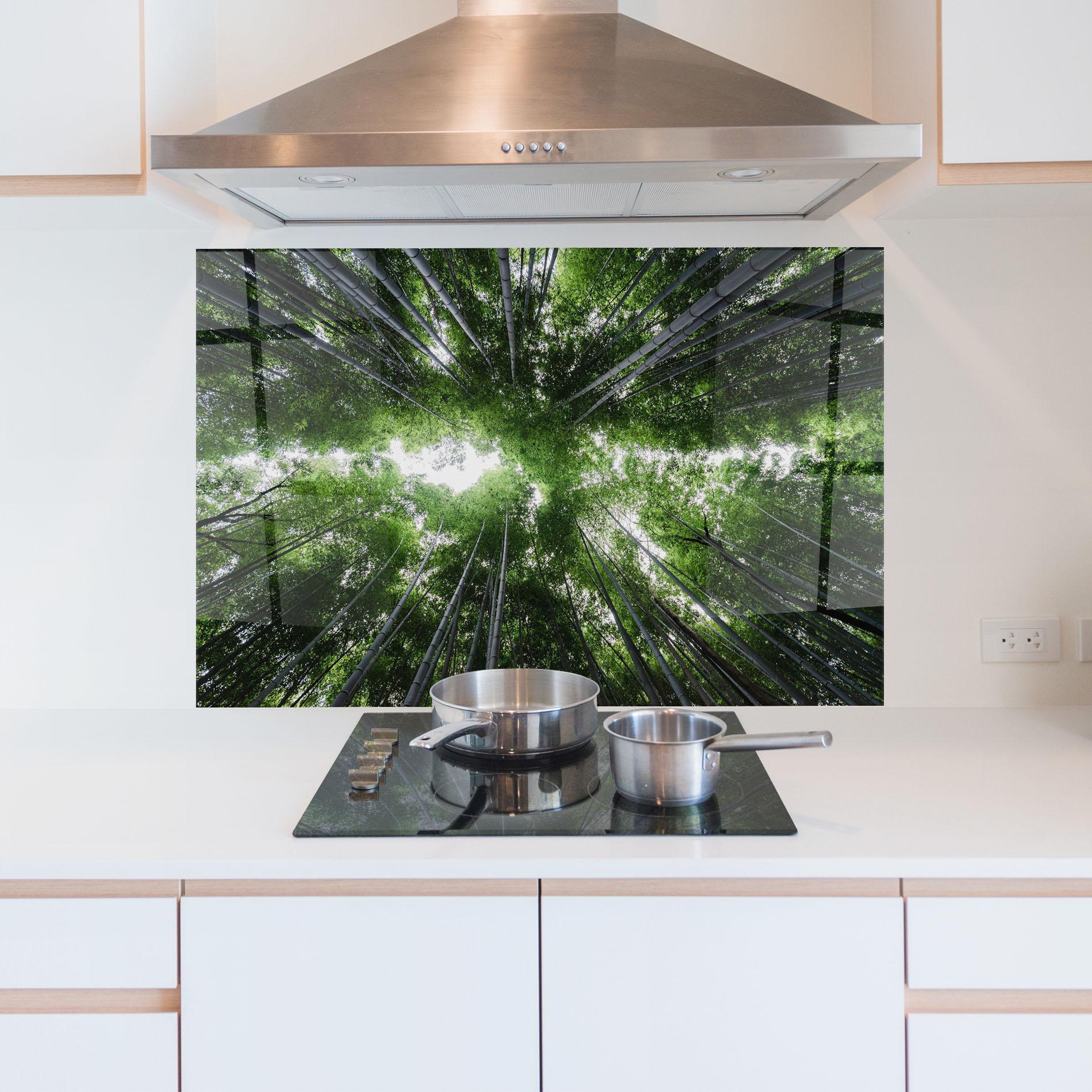 Konyhai üveg hátfal Green Trees Forest mockup 5