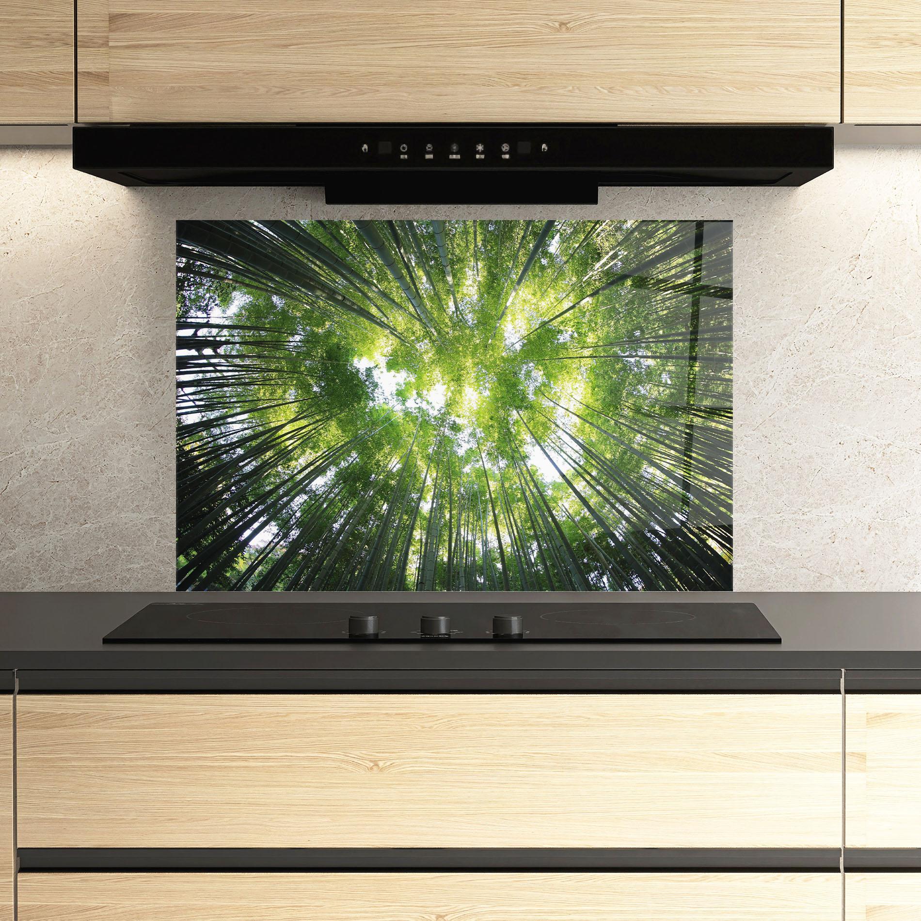 Konyhai üveg hátfal Big Trees Morning mockup 3