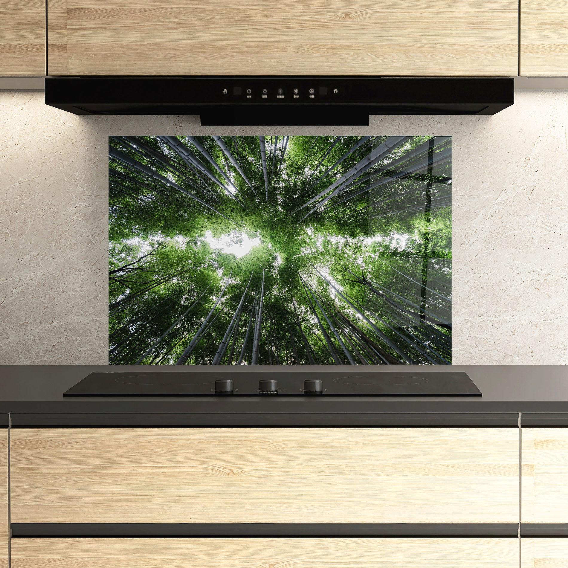 Konyhai üveg hátfal Green Trees Forest mockup 3