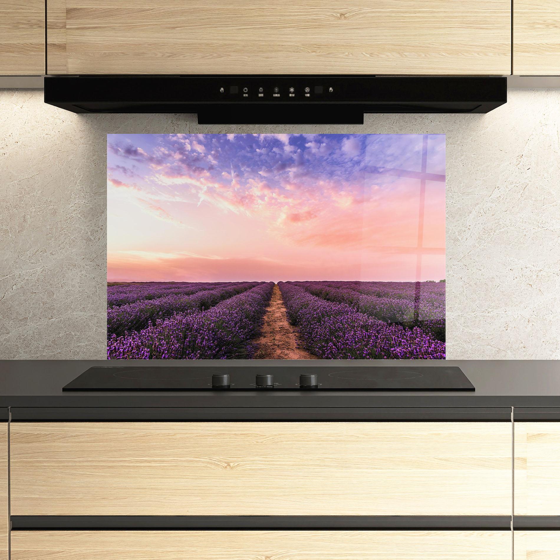 Konyhai üveg hátfal Lavender Field mockup 3