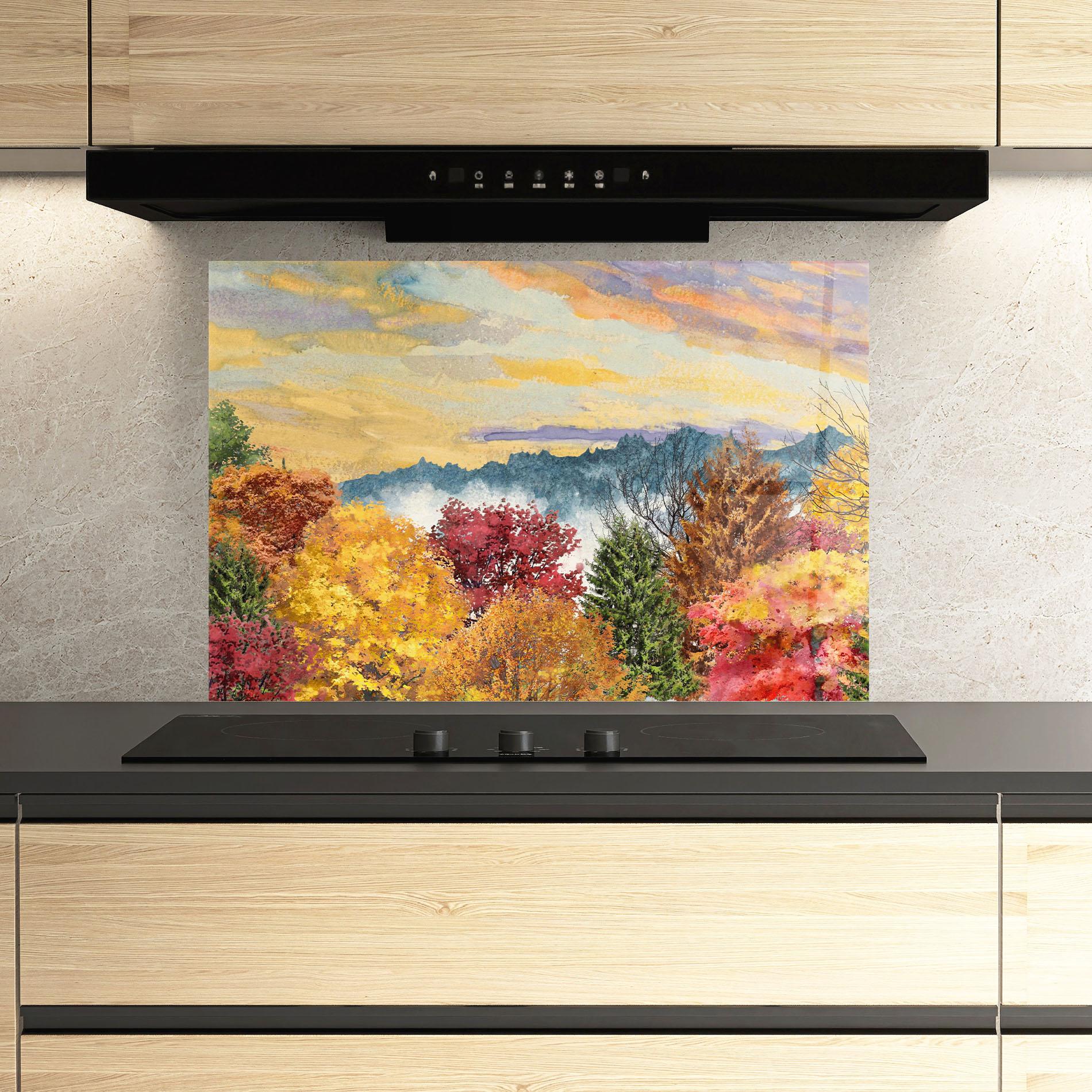 Konyhai üveg hátfal Mix Color Trees mockup 3