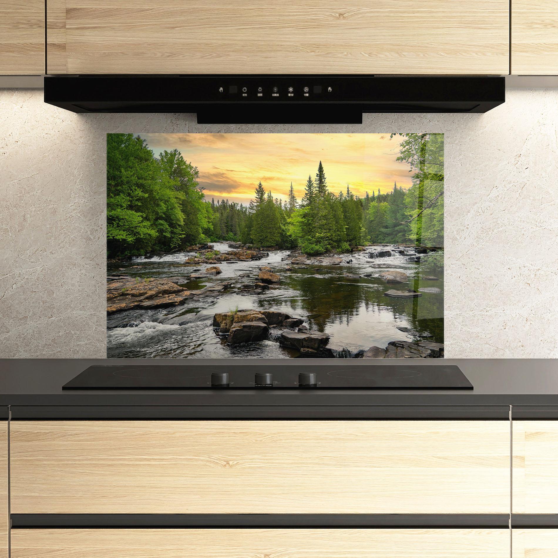 Konyhai üveg hátfal Small River Forest mockup 3