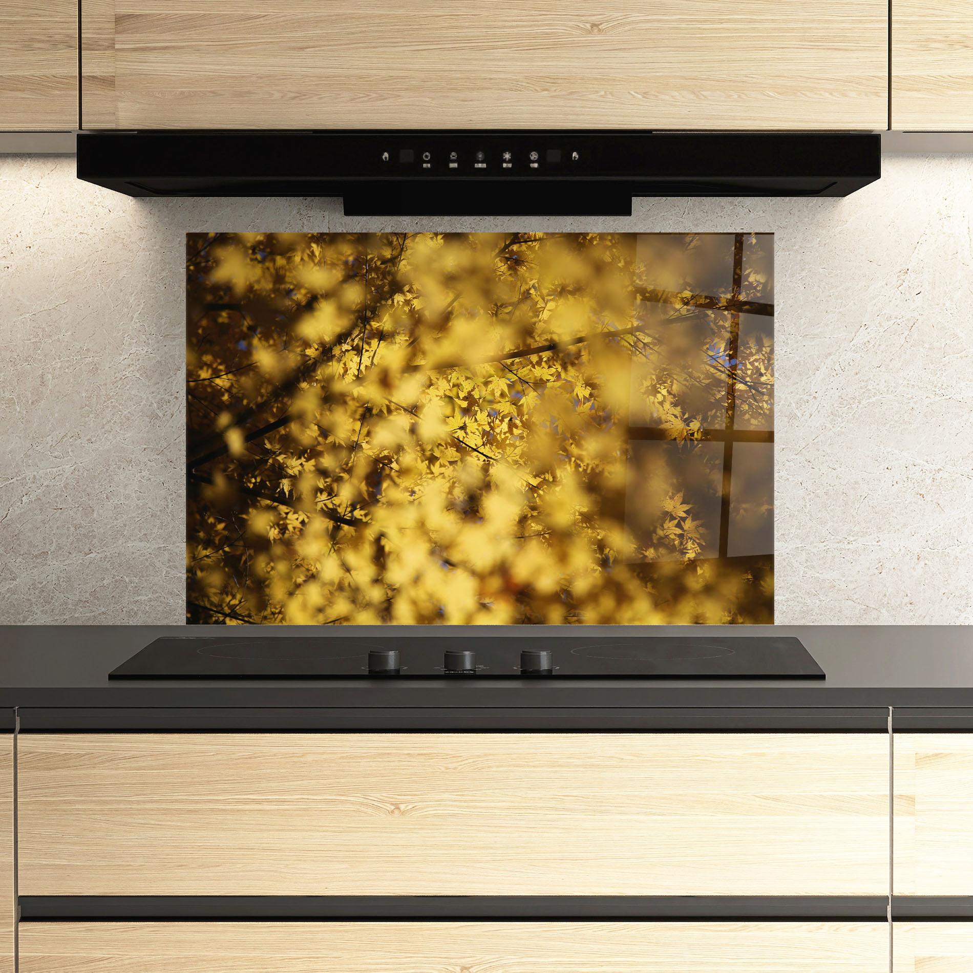 Konyhai üveg hátfal Yellow Leaf Forest mockup 3