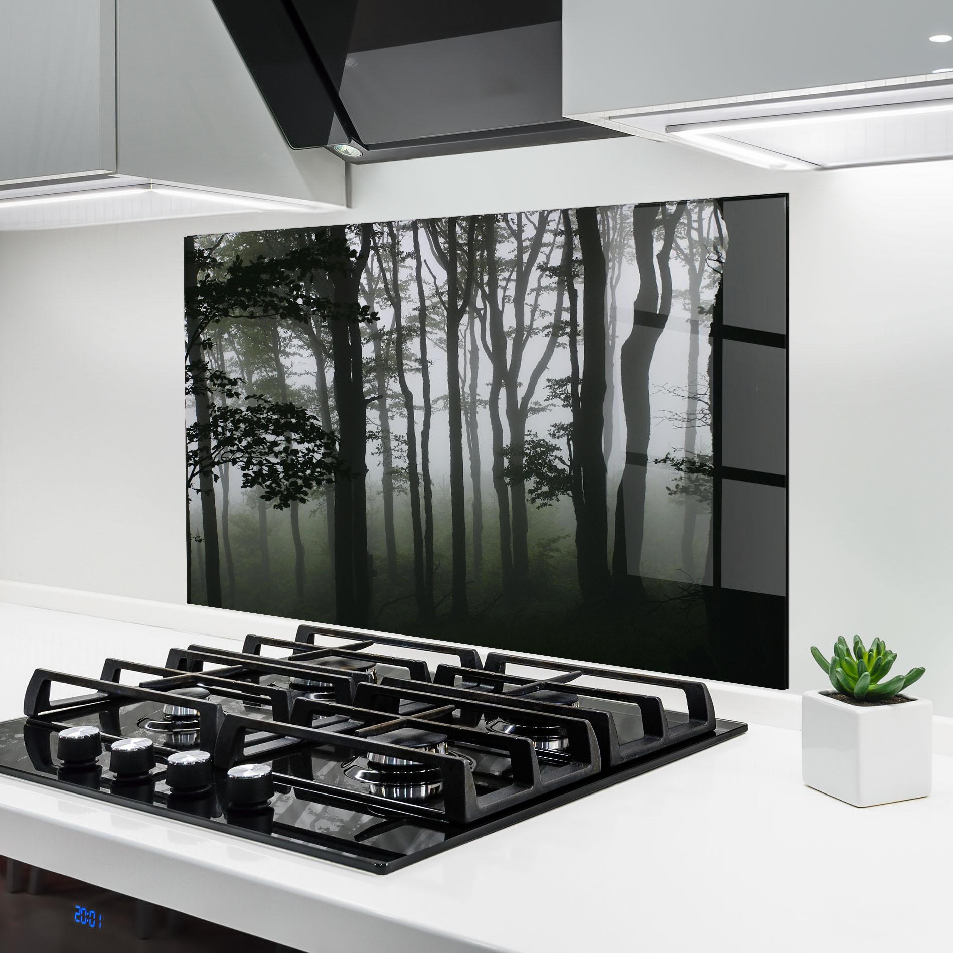 Konyhai üveg hátfal Foggy Black Tree mockup 6