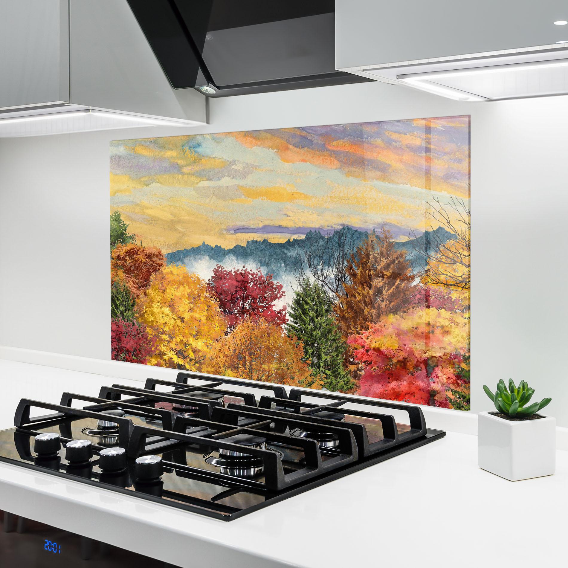 Konyhai üveg hátfal Mix Color Trees mockup 6