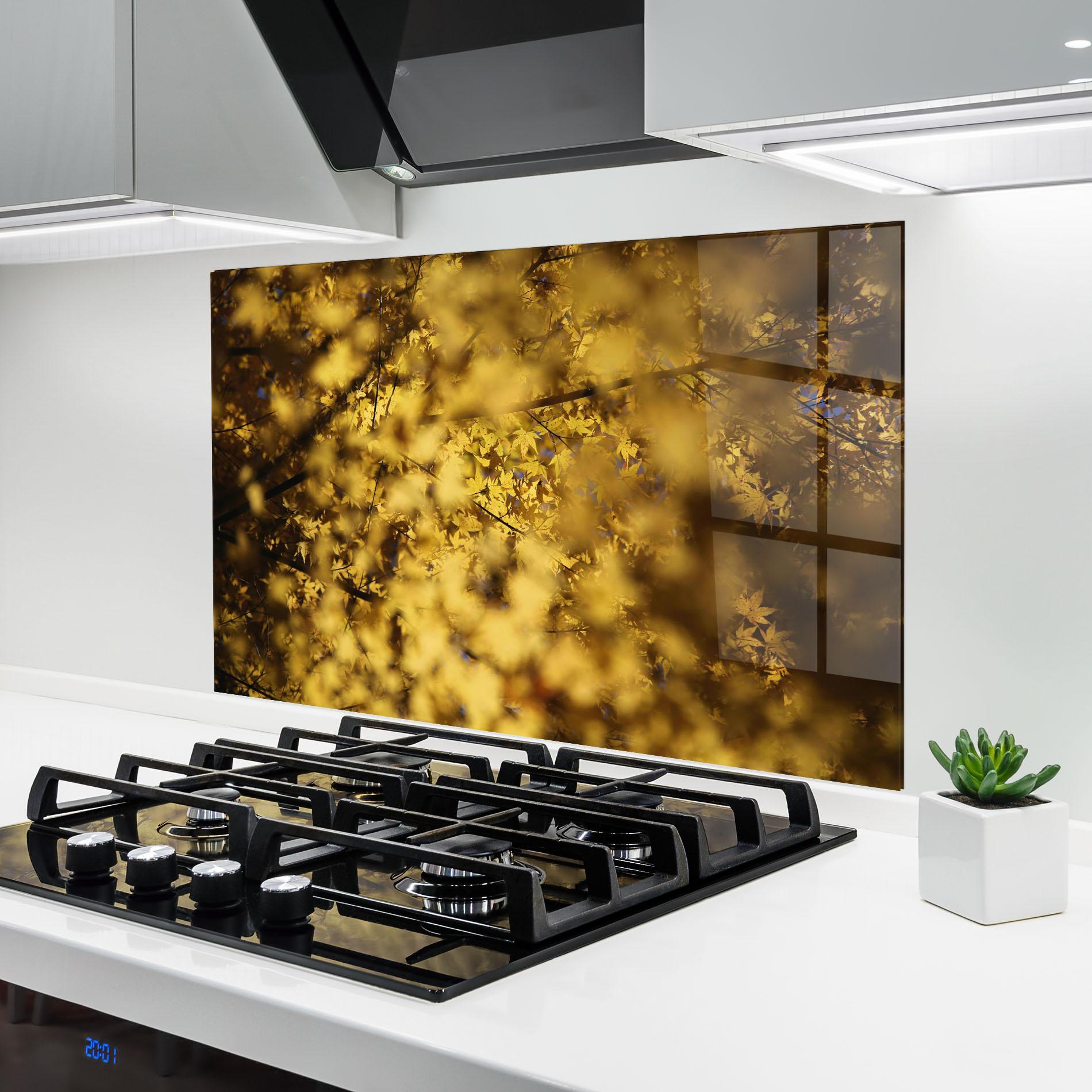 Konyhai üveg hátfal Yellow Leaf Forest mockup 6