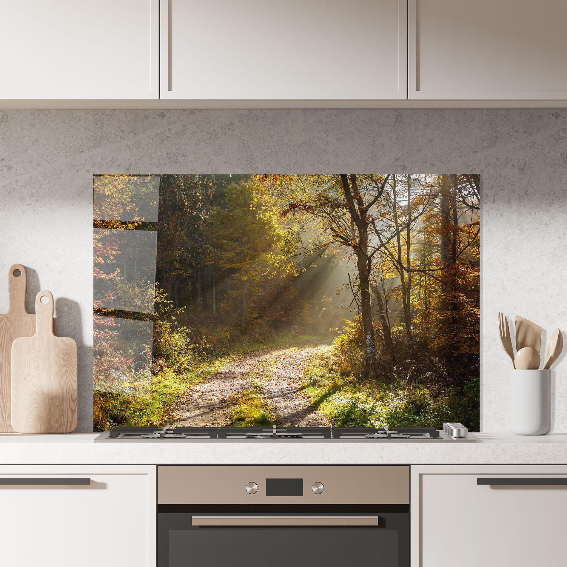 Konyhai üveg hátfal Autumn Trees Sun mockup 7
