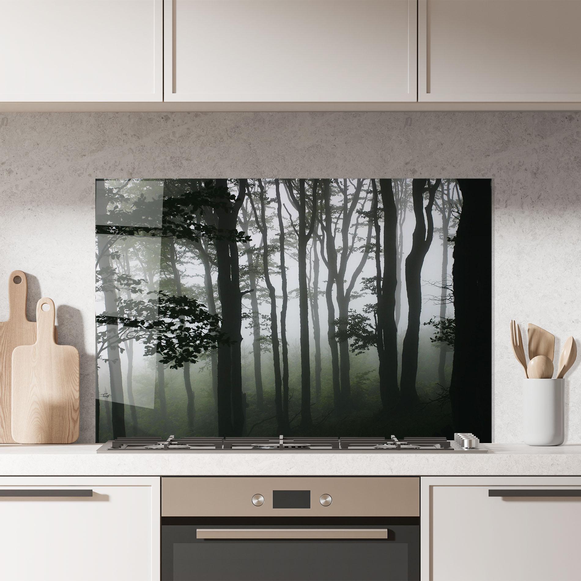 Konyhai üveg hátfal Foggy Black Tree mockup 7