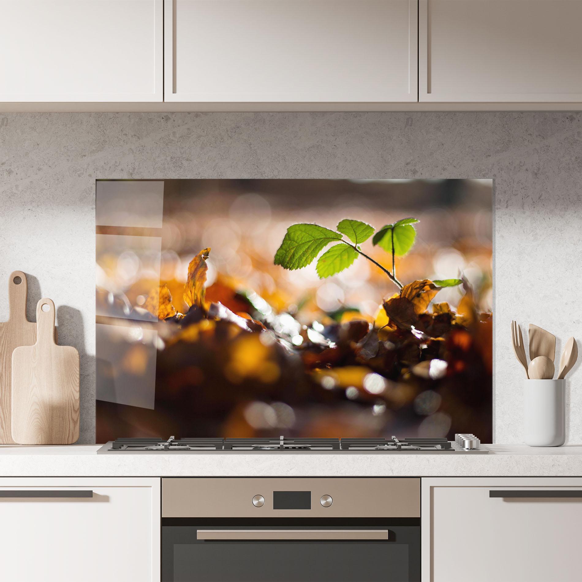 Konyhai üveg hátfal Green Leaf Autumn mockup 7