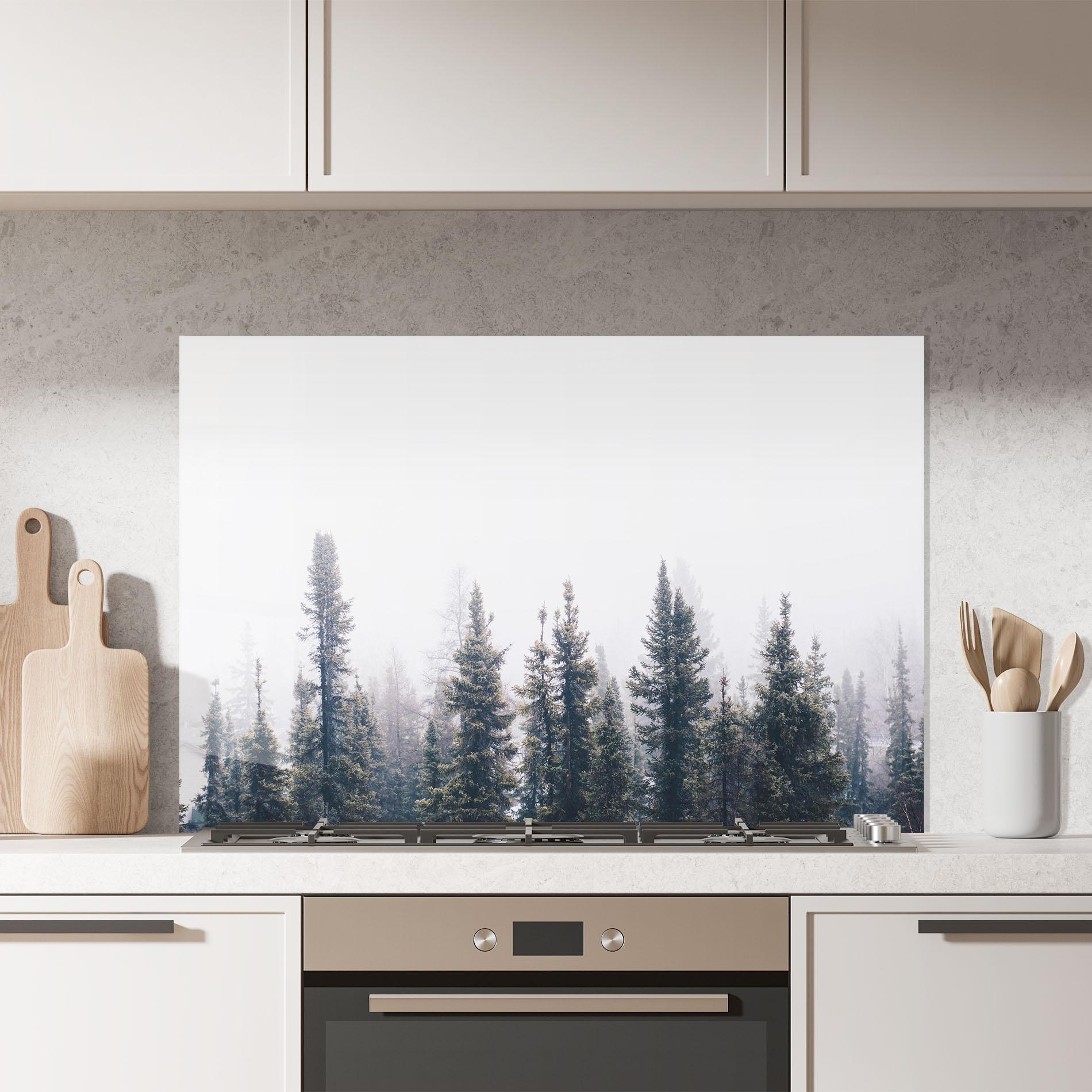 Konyhai üveg hátfal Grey Foggy Trees mockup 7