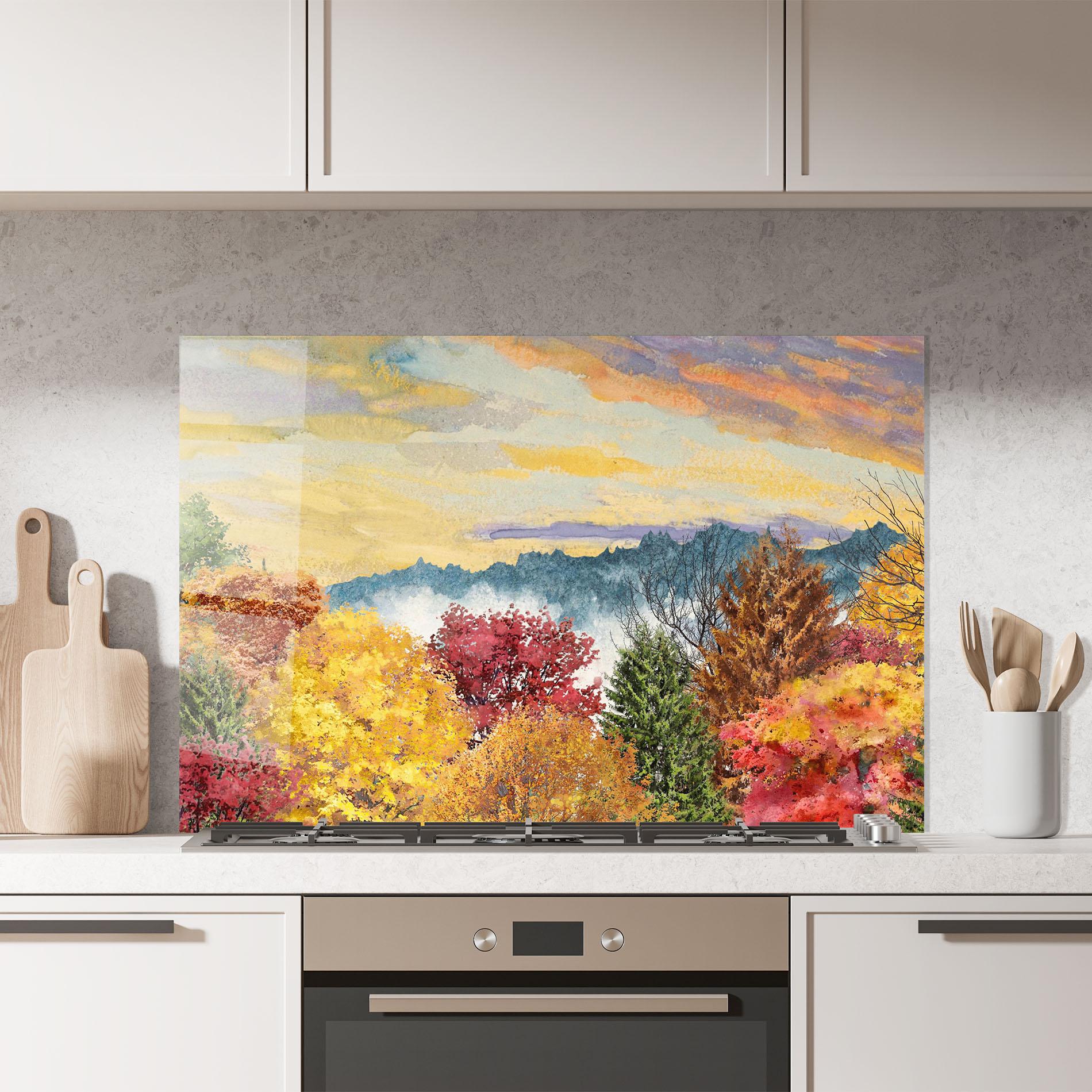 Konyhai üveg hátfal Mix Color Trees mockup 7