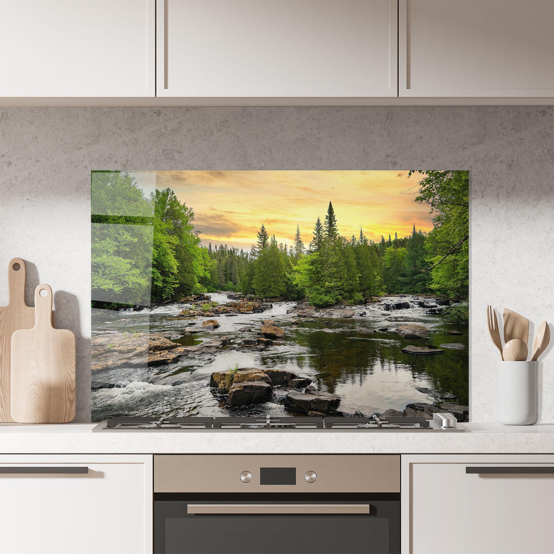 Konyhai üveg hátfal Small River Forest mockup 7