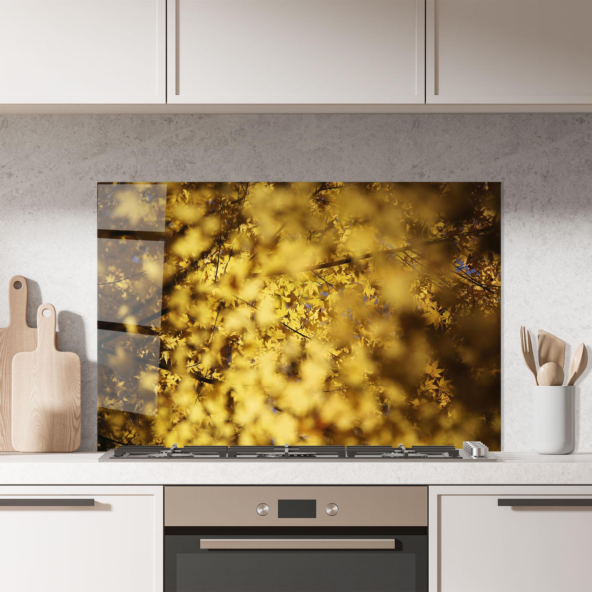 Konyhai üveg hátfal Yellow Leaf Forest mockup 7