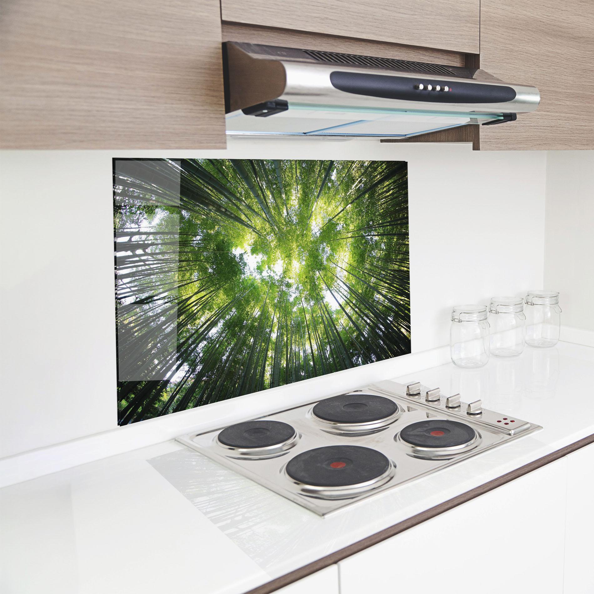 Konyhai üveg hátfal Big Trees Morning mockup 8