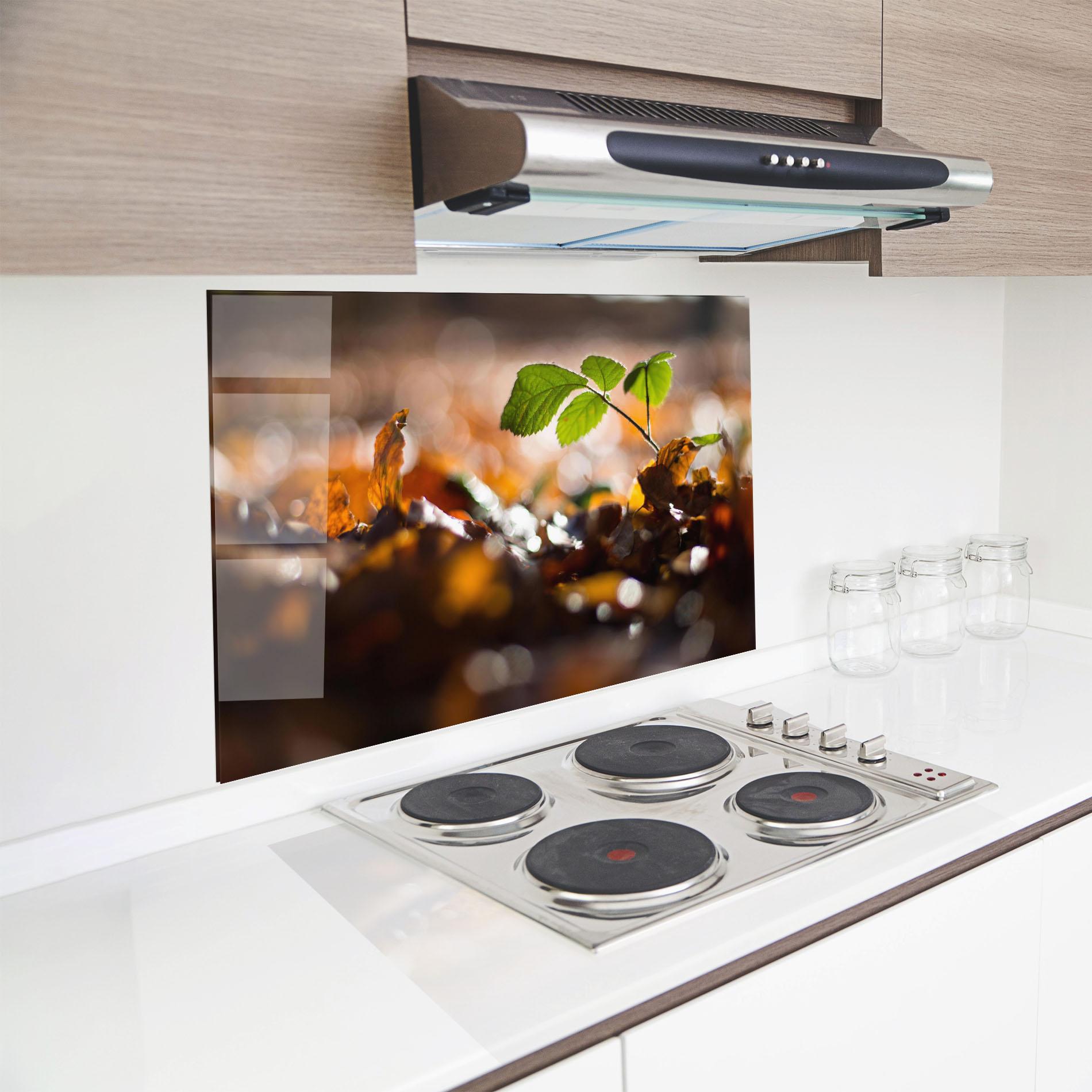 Konyhai üveg hátfal Green Leaf Autumn mockup 8