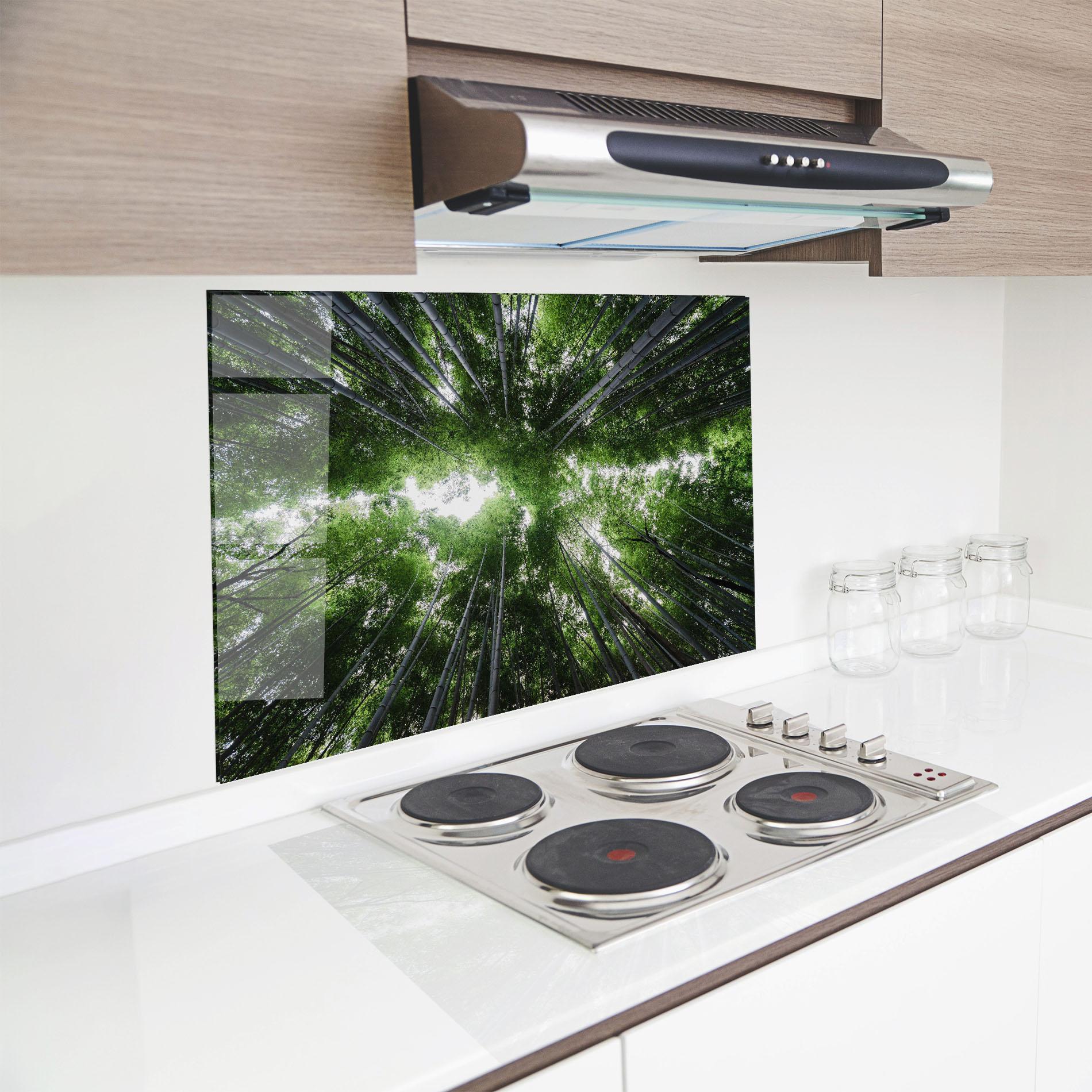 Konyhai üveg hátfal Green Trees Forest mockup 8