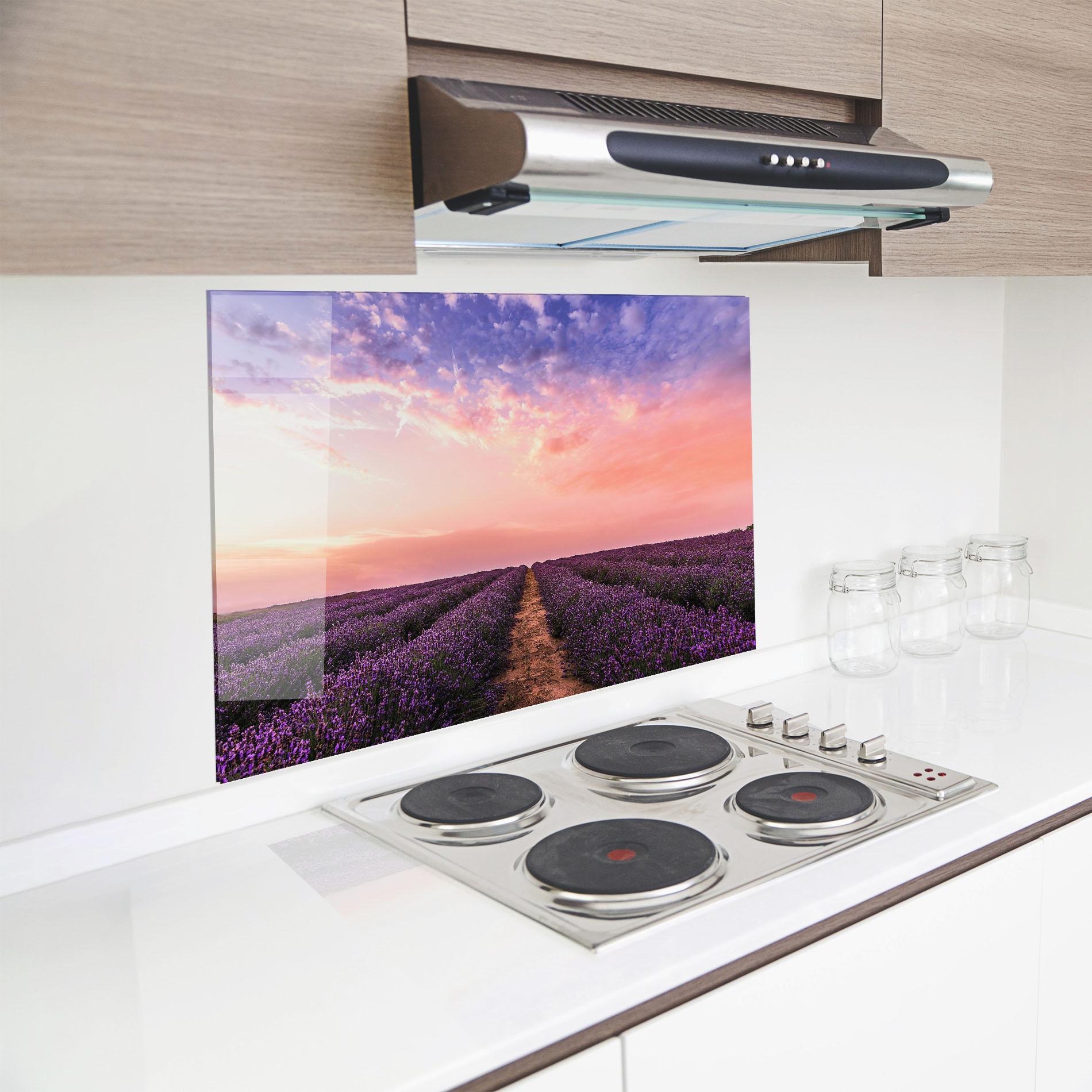 Konyhai üveg hátfal Lavender Field mockup 8