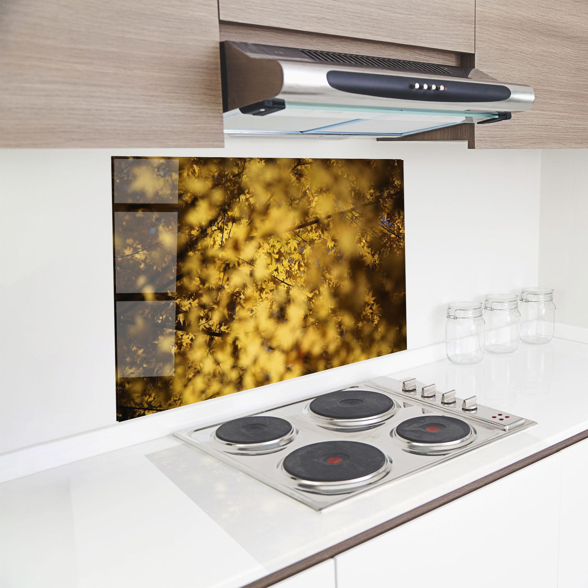 Konyhai üveg hátfal Yellow Leaf Forest mockup 8