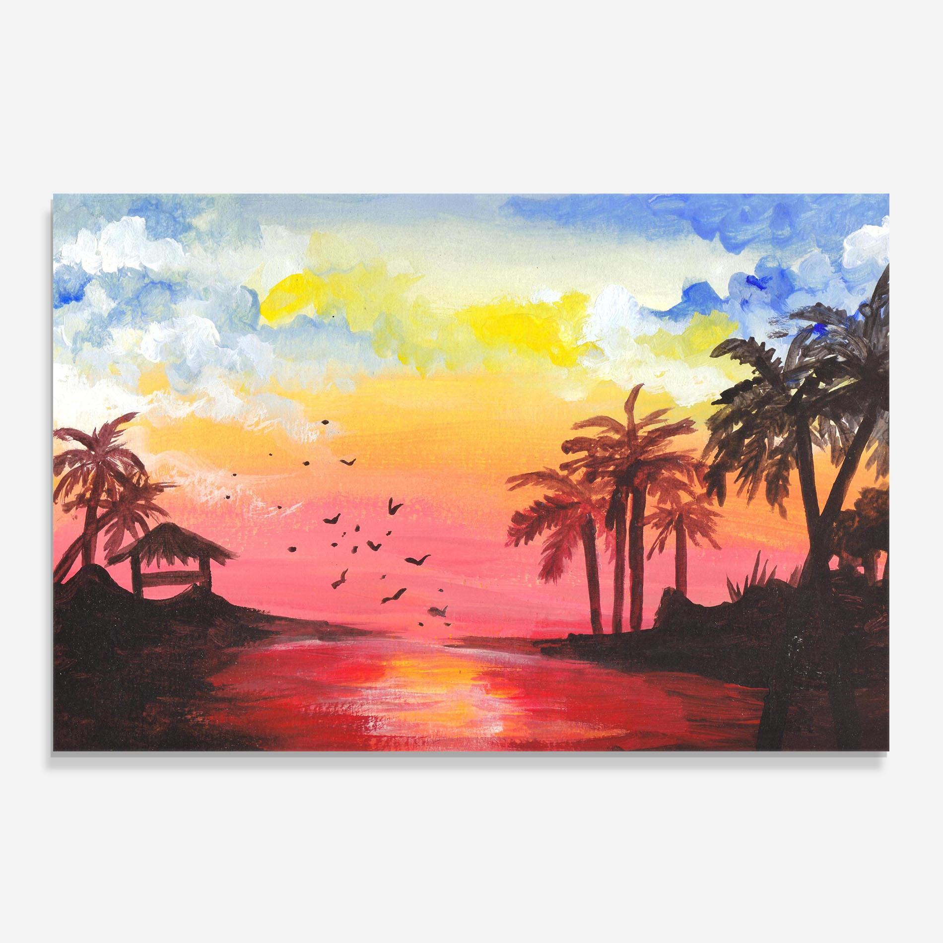 Konyhai üveg hátfal Sunset Gouache Painting mockup 0