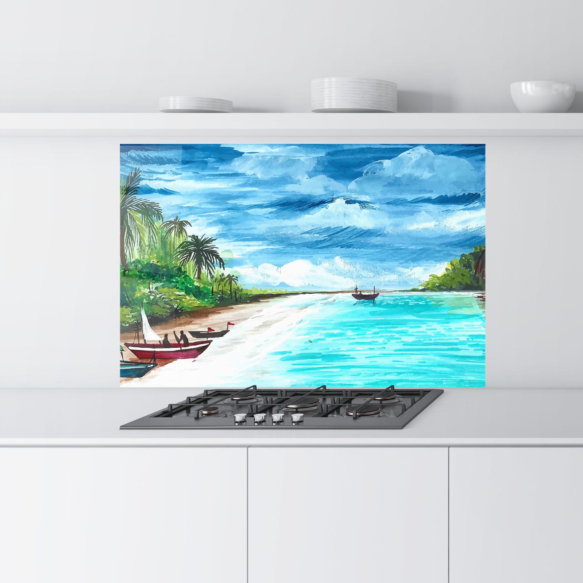 Konyhai üveg hátfal Beach Painting Art mockup 9