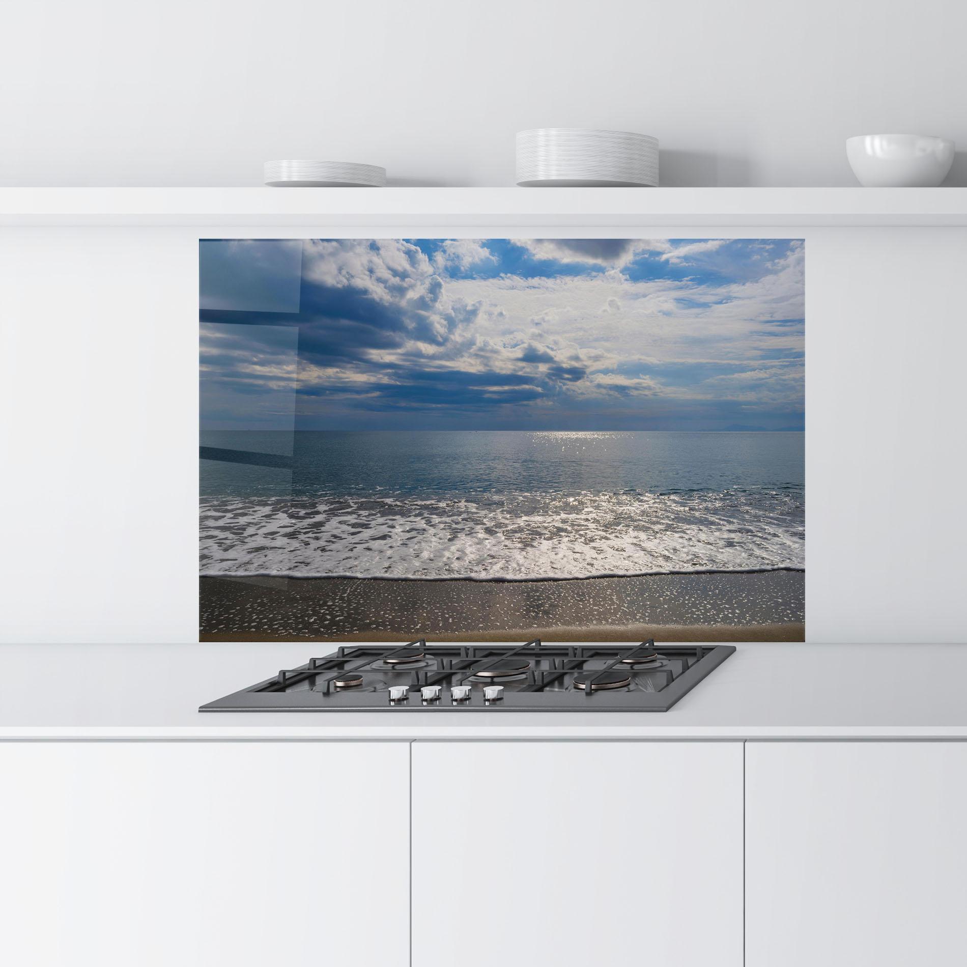 Konyhai üveg hátfal Blue Cream Beach mockup 9