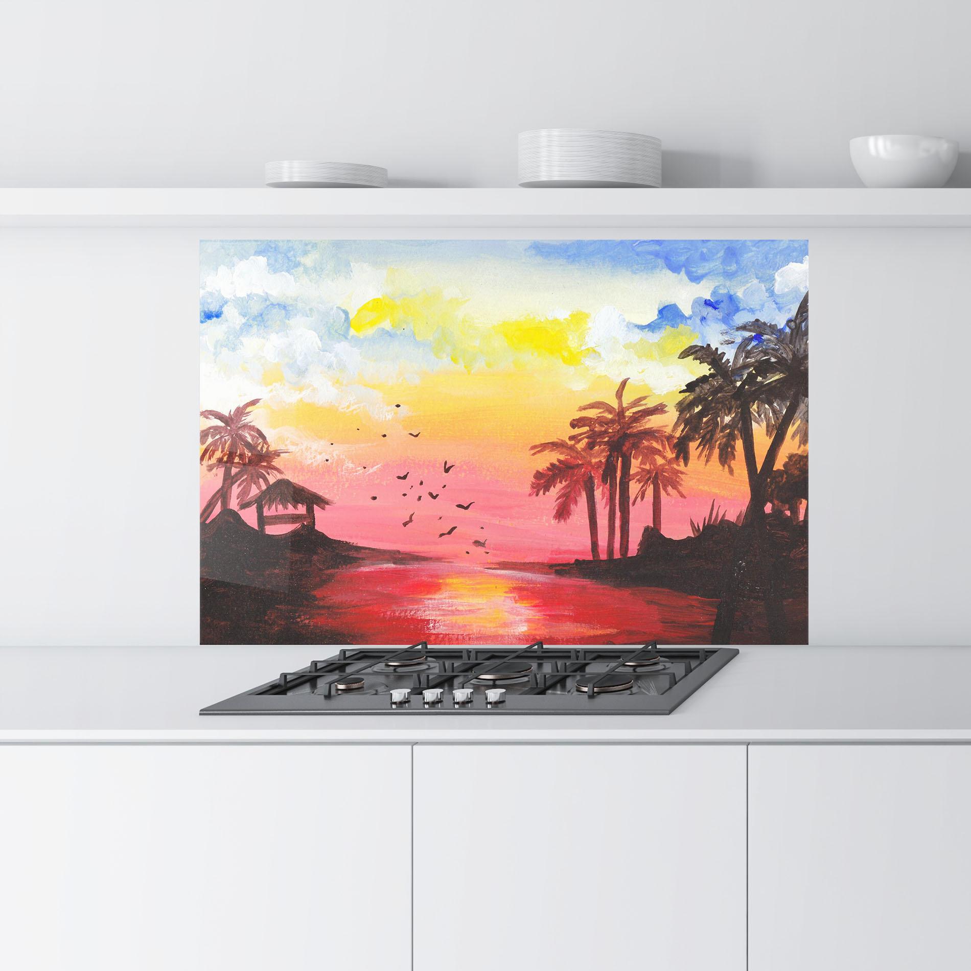 Konyhai üveg hátfal Sunset Gouache Painting mockup 9