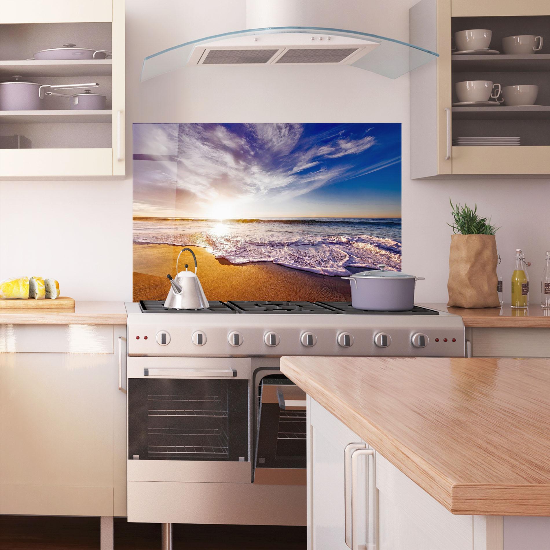 Konyhai üveg hátfal Beach Sunrise mockup 1