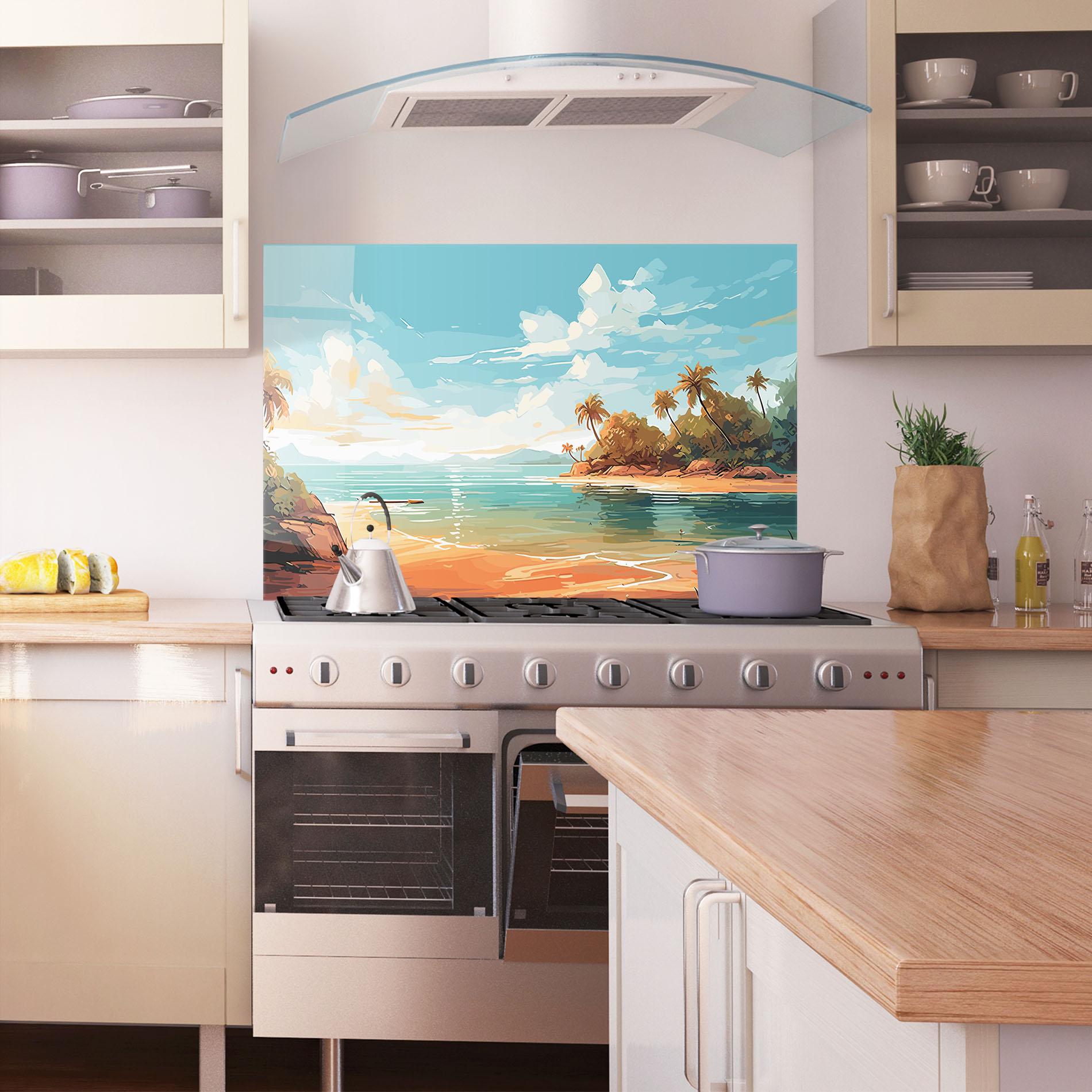 Konyhai üveg hátfal Blue Sky Beach mockup 1