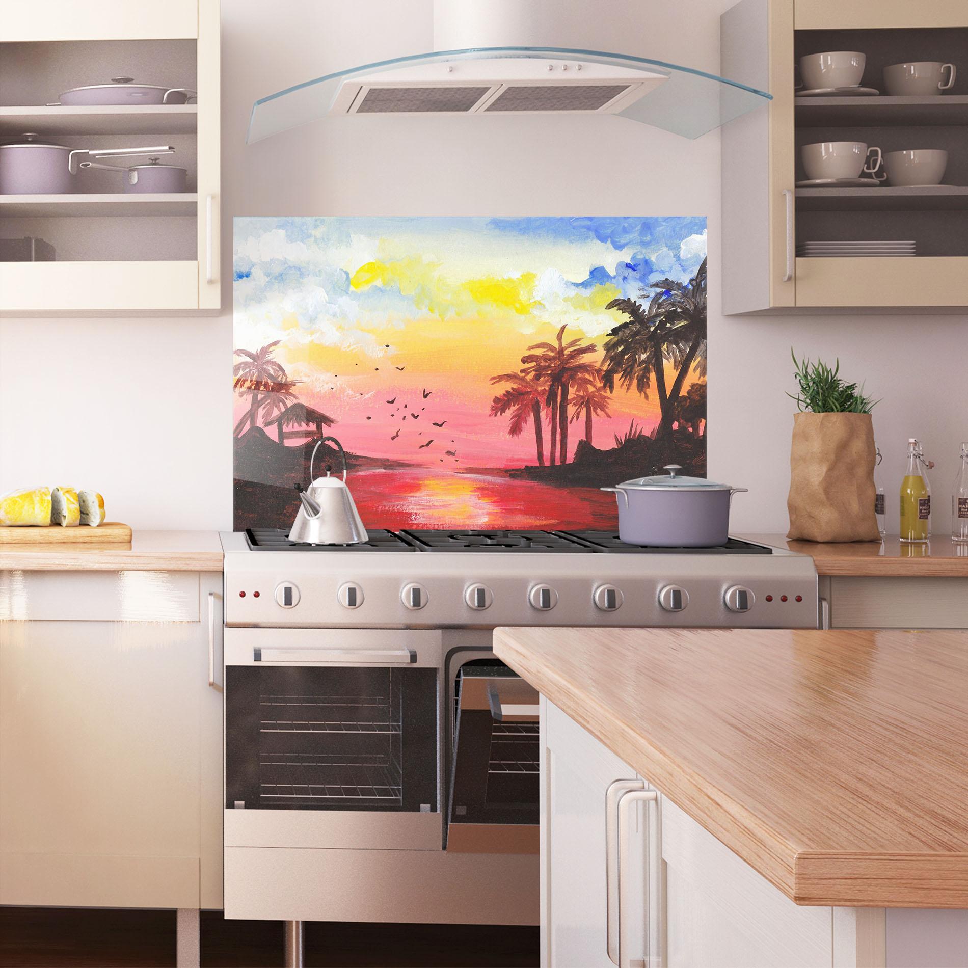 Konyhai üveg hátfal Sunset Gouache Painting mockup 1
