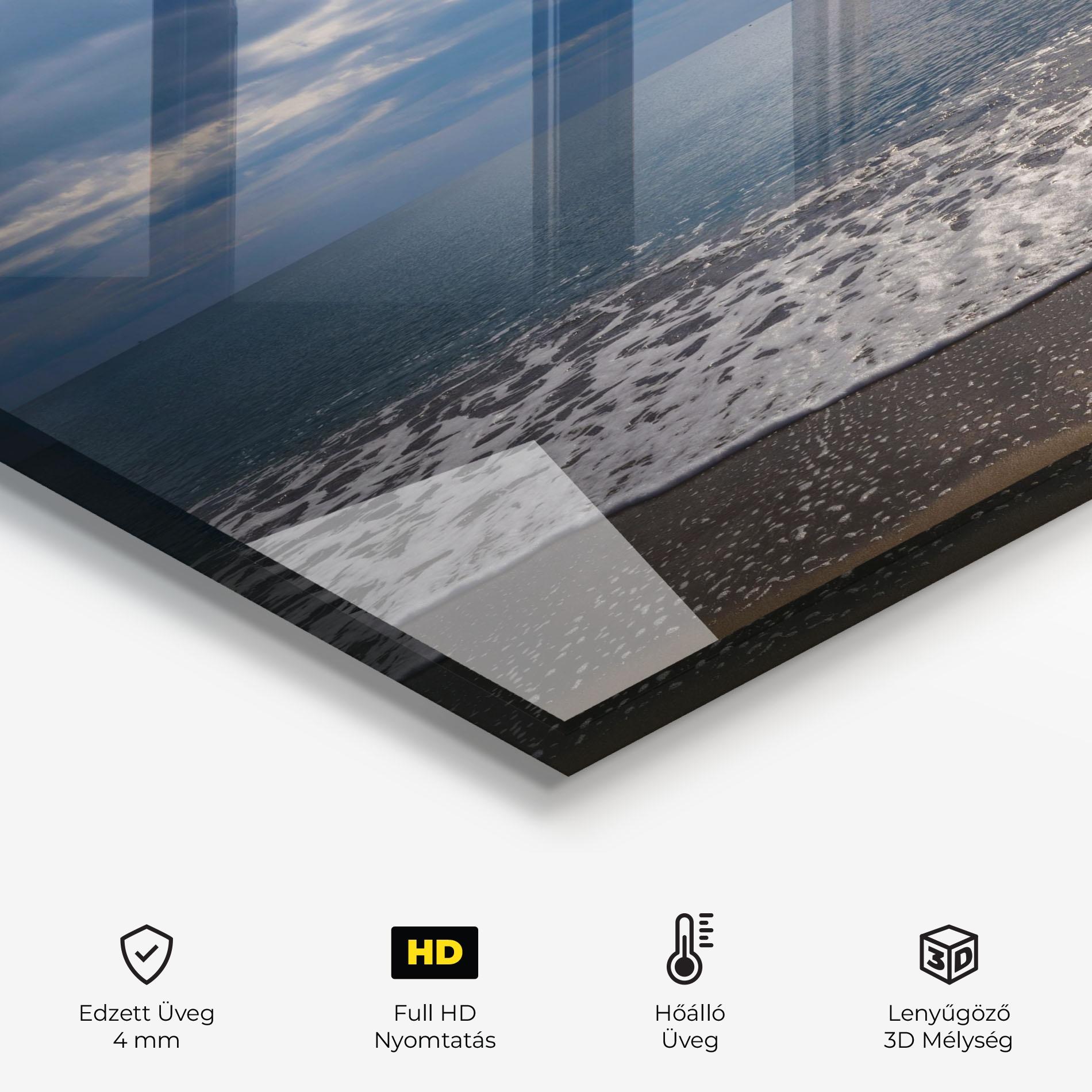 Konyhai üveg hátfal Blue Cream Beach mockup 2