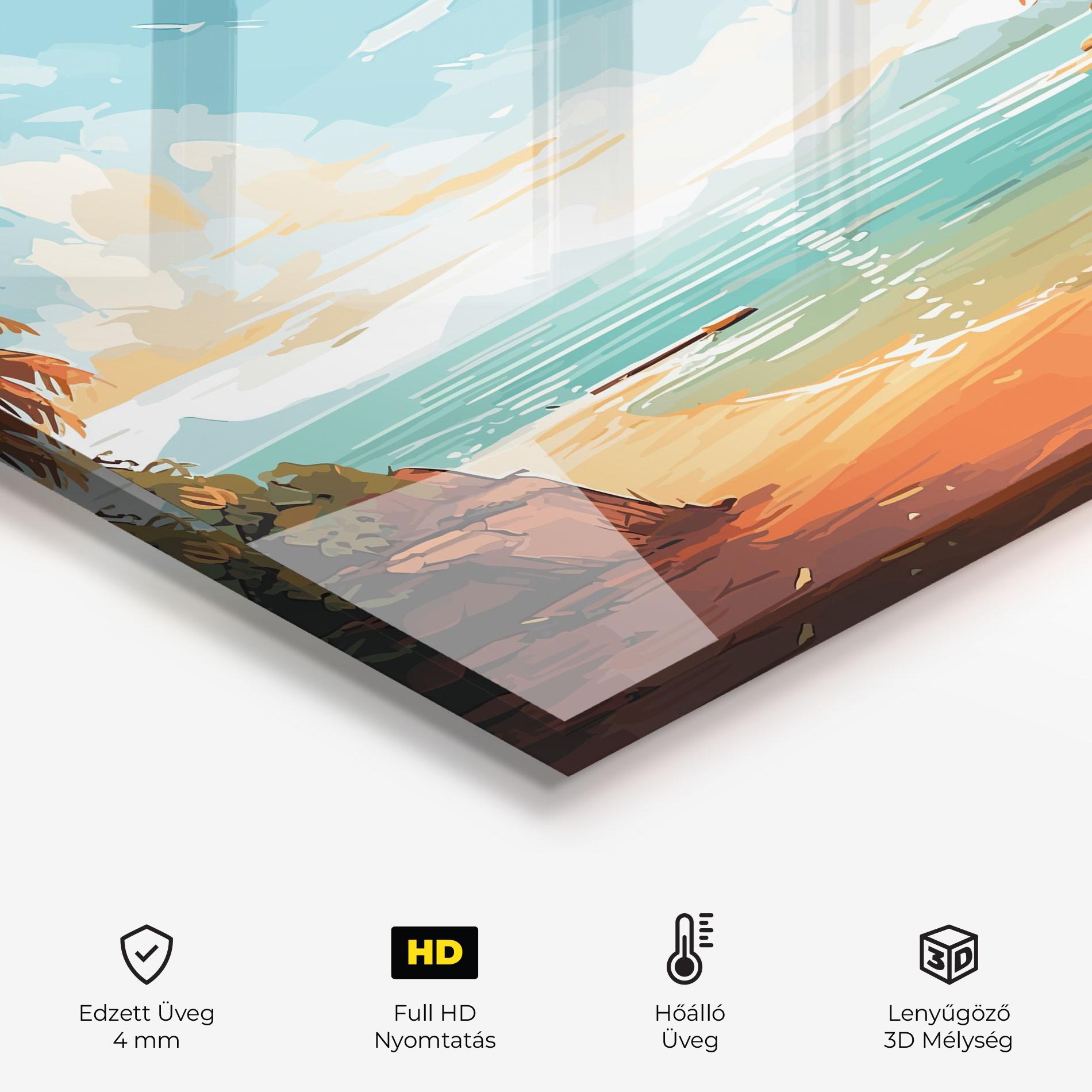 Konyhai üveg hátfal Blue Sky Beach mockup 2