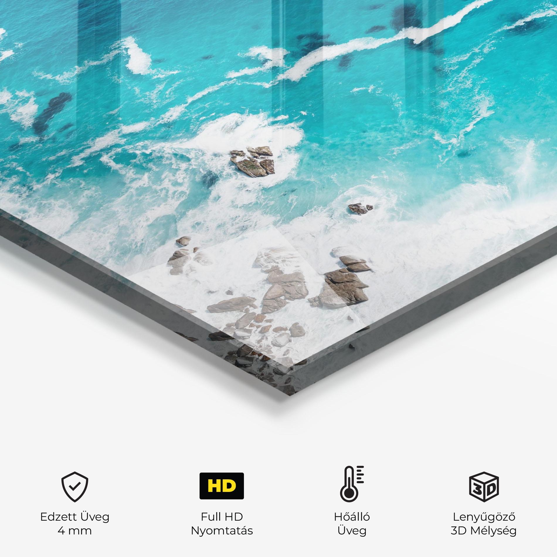 Konyhai üveg hátfal Blue Water Beach mockup 2