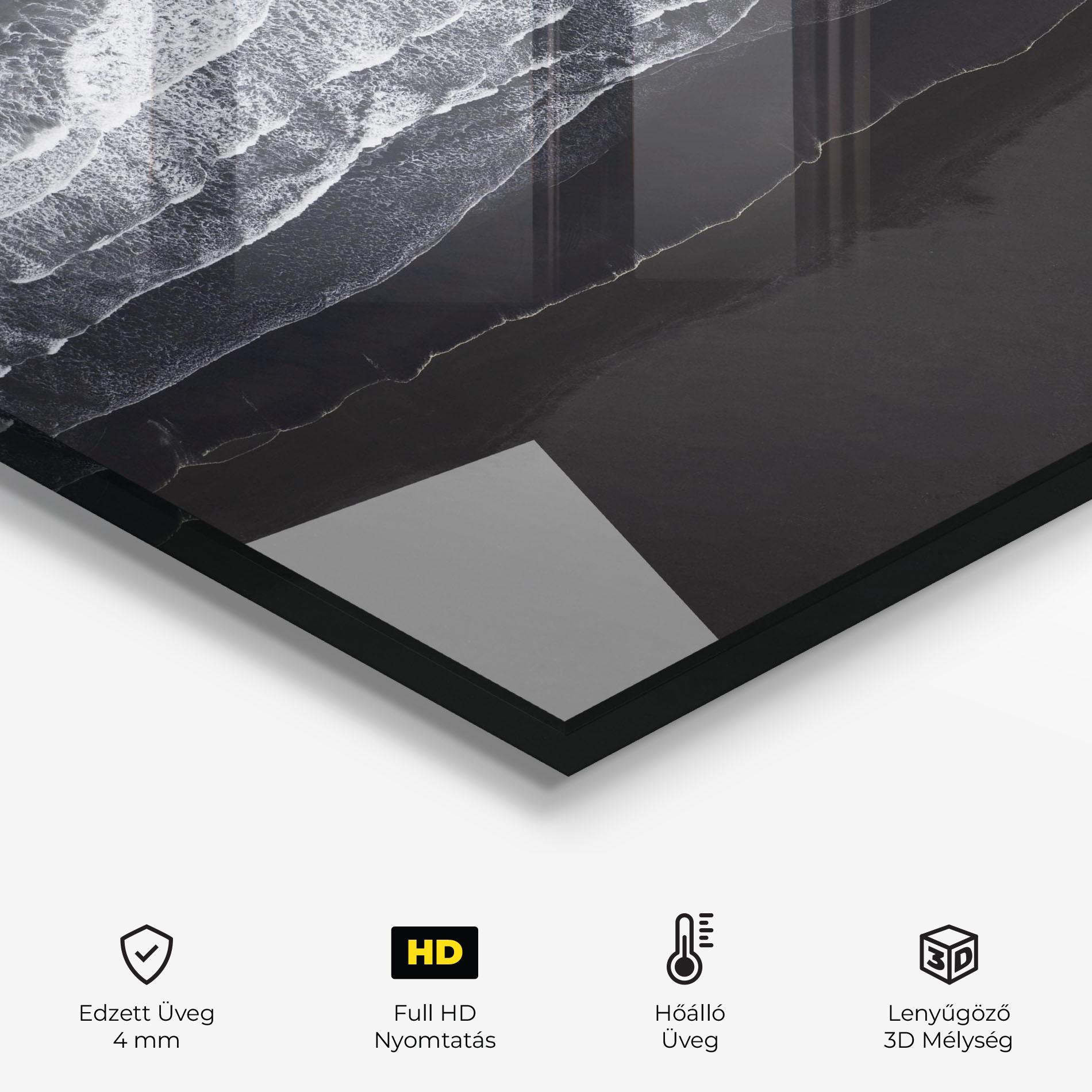 Konyhai üveg hátfal Grey Waves Beach mockup 2