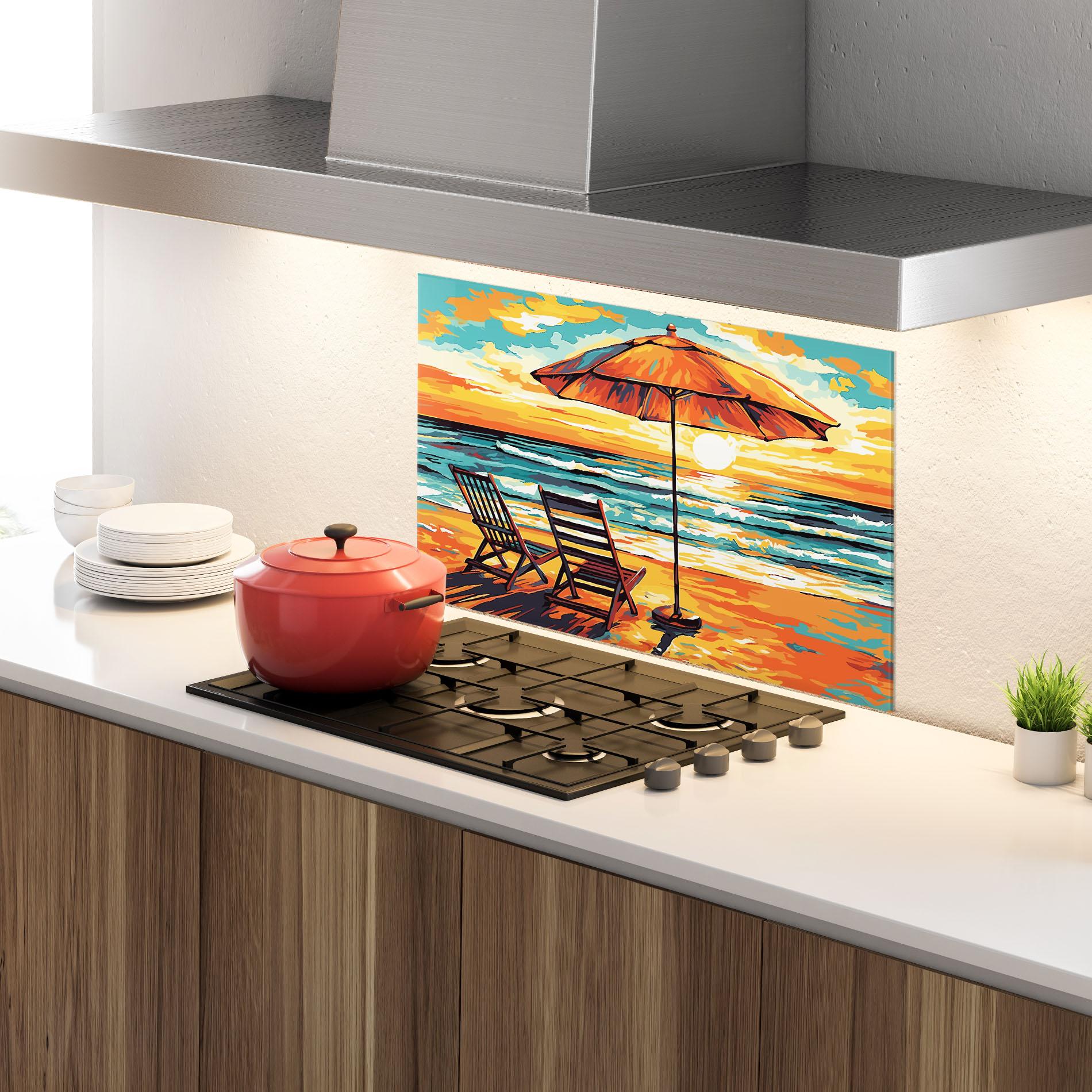 Konyhai üveg hátfal Chair Sunset View mockup 4