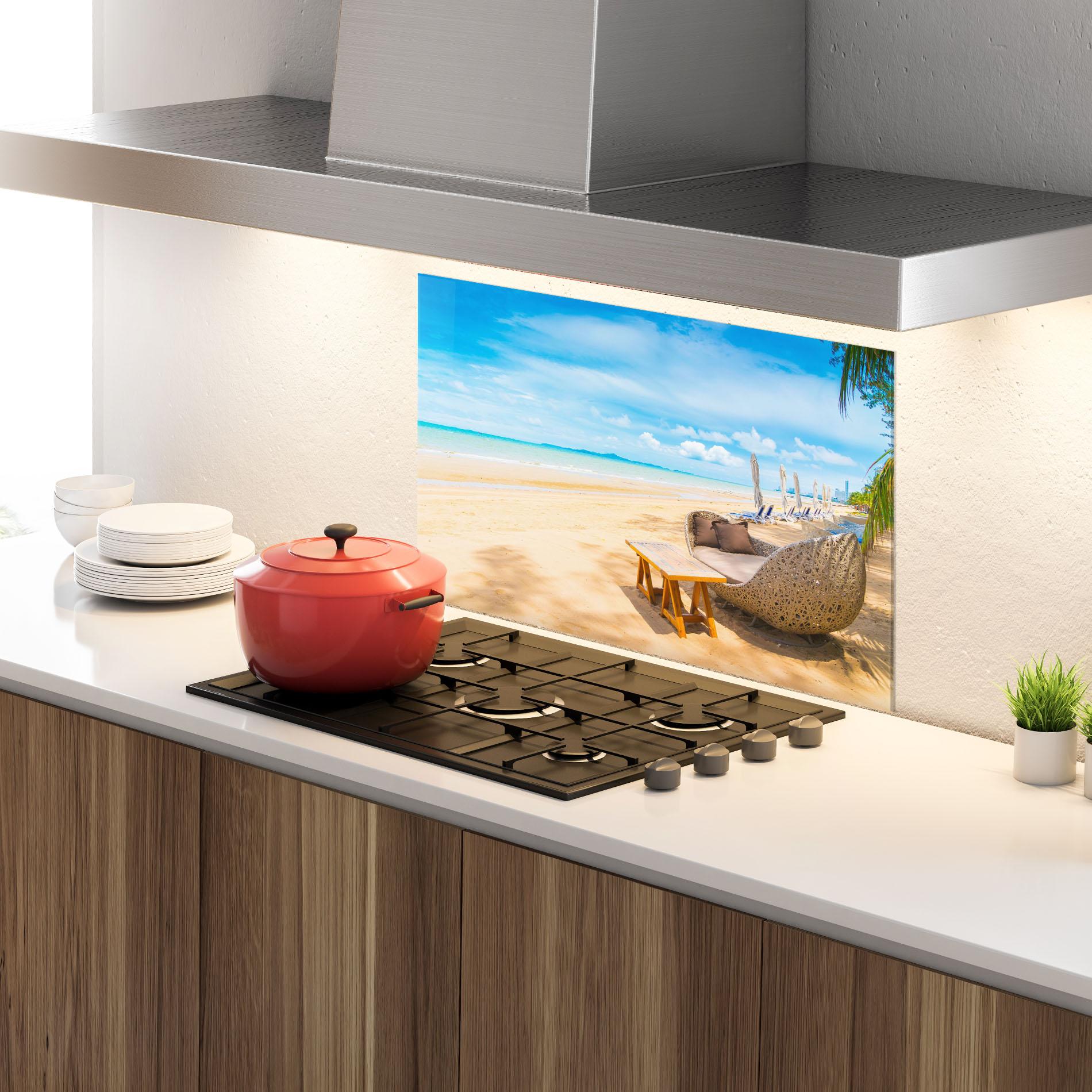 Konyhai üveg hátfal Dinning Blue Sky mockup 4