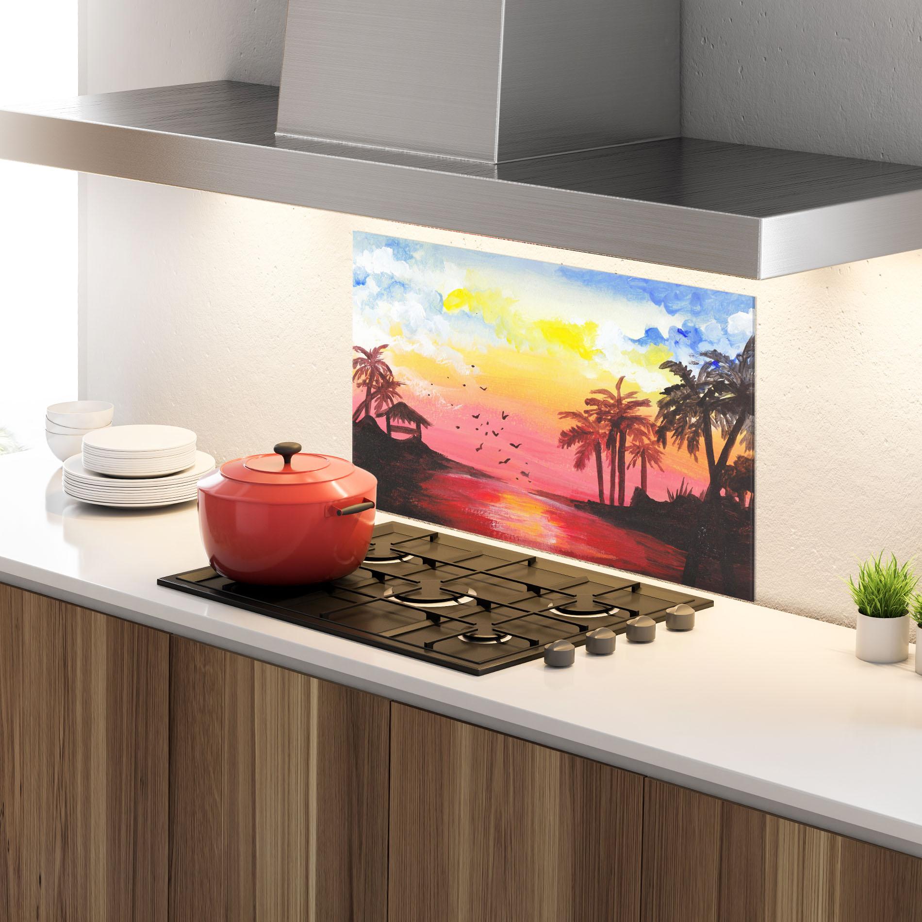 Konyhai üveg hátfal Sunset Gouache Painting mockup 4