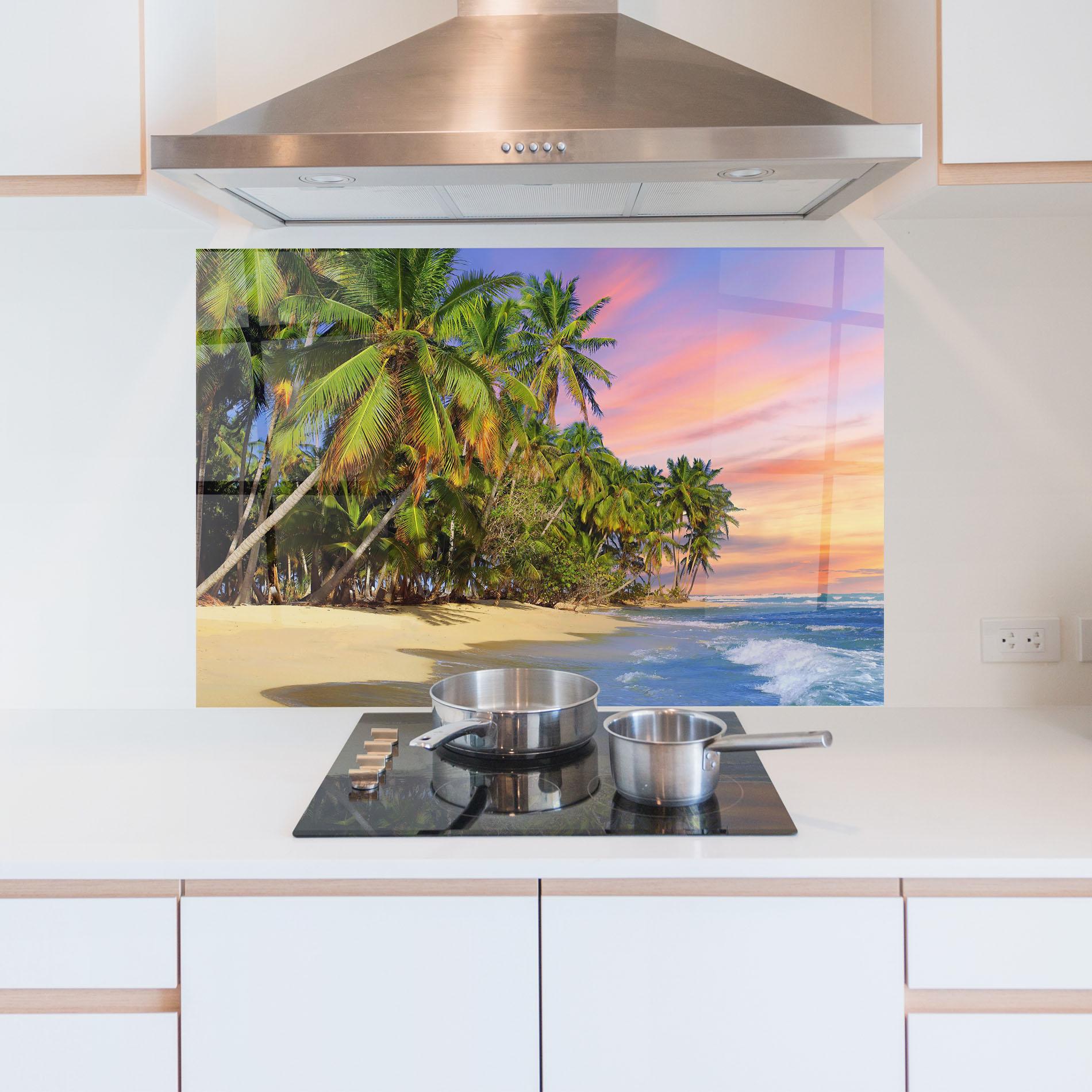 Konyhai üveg hátfal Coconut Tree Sunset mockup 5